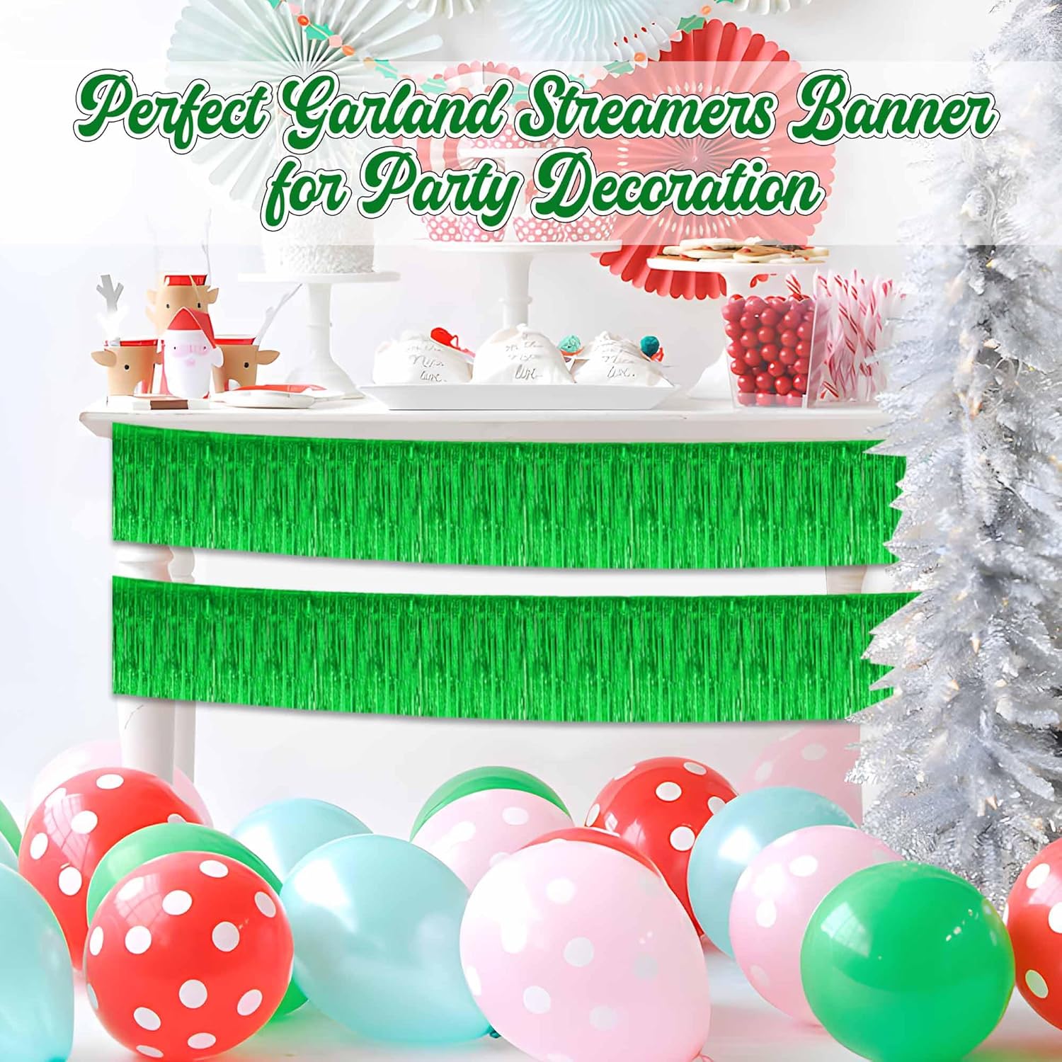3 Pack 10 Ft Green Foil Fringe Garland Metallic Streamers Tinsel Banner Wall Hanging Garland Backdrop for Parade Floats, Halloween, Christmas, Thanksgiving, New Year Party Decorations - Image 4