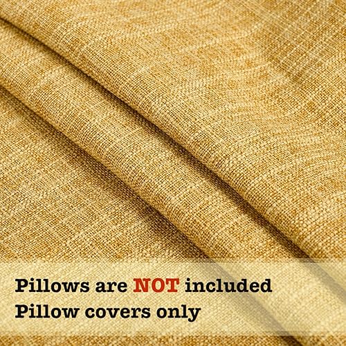 Miniatura 3 de Juego de 2 fundas de almohada de lino sintético de 20 x 20 pulgadas, color amarillo mostaza, fundas de almohada decorativas de estilo bohemio con