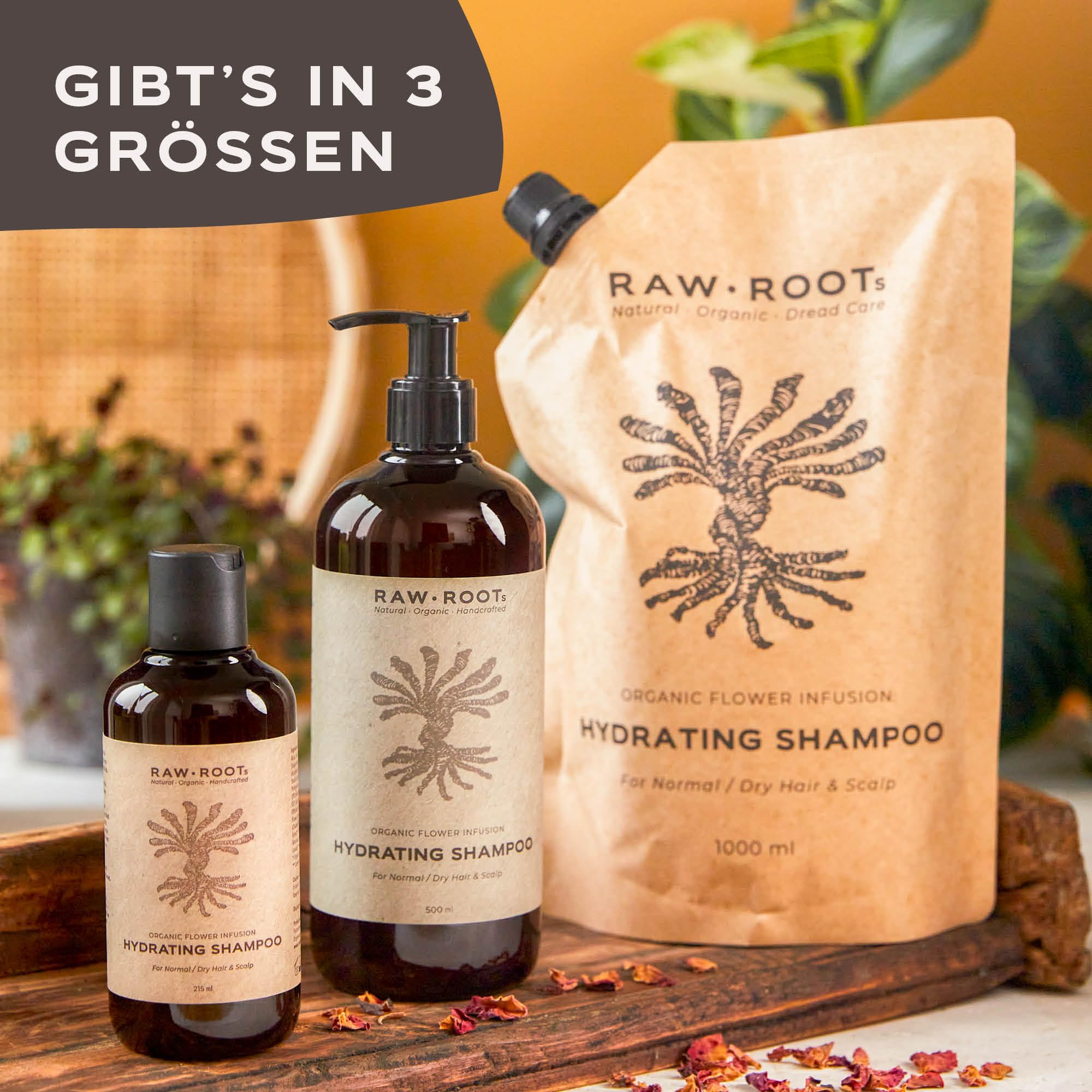 RAW ROOTs Feuchtigkeitsspendendes Dreadlock-Shampoo, 500 ml, natürliches und rückstandsfreies Dreadlock-Shampoo, geeignet für alle Haartypen, mild, sulfatfrei und pH-ausgewogen – beruhigt juckende