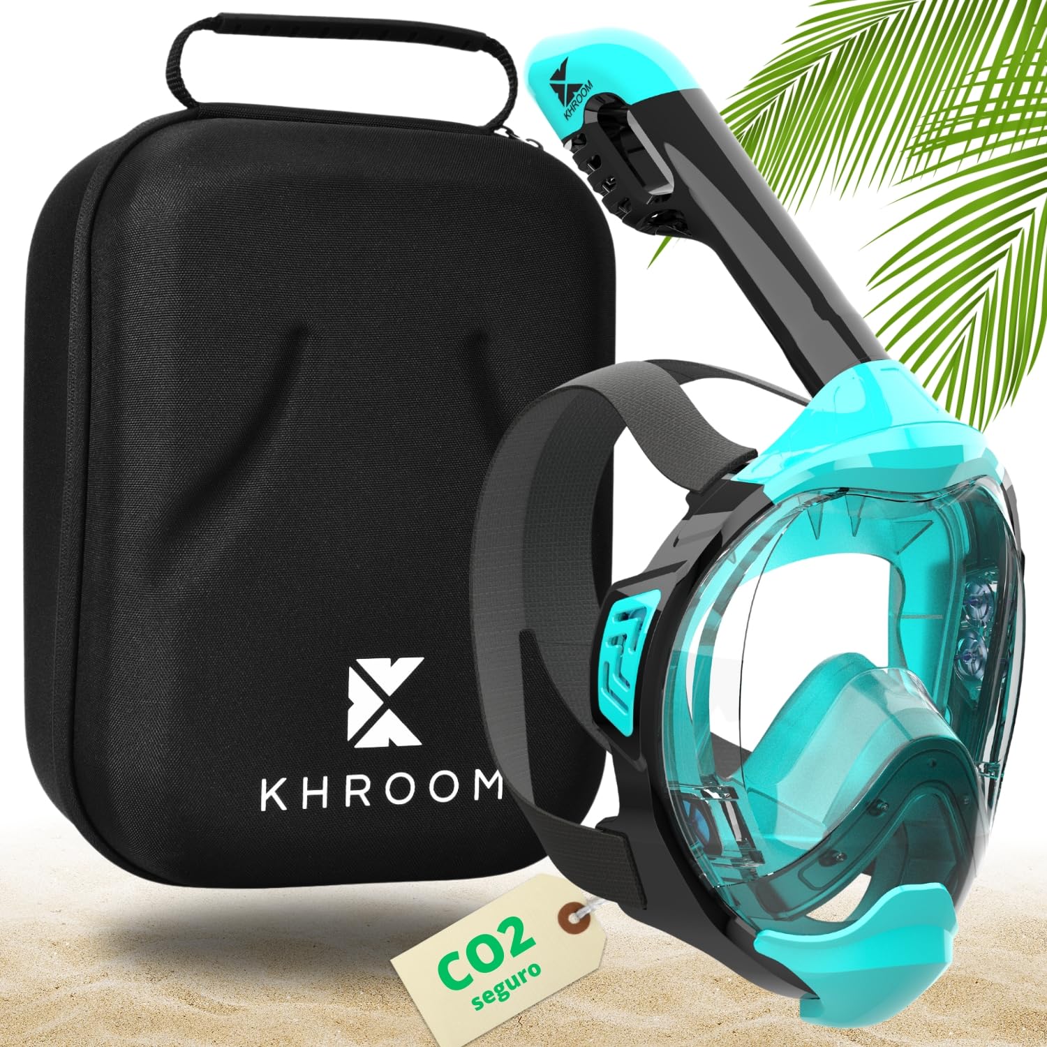 Khroom Máscara de esnórquel para Adultos y niños - Seaview Y | Sin Problemas de CO2 | Máscara Completa para Snorkeling| Equipo de Snorkel con máscara Integral Completa para Adultos S/M Turquesa+Case