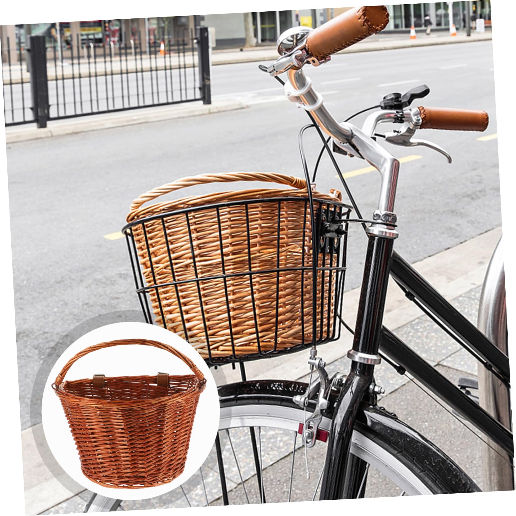 iplusmile Cesta de Mimbre para Bicicleta con Asa, Marrón, Robusta