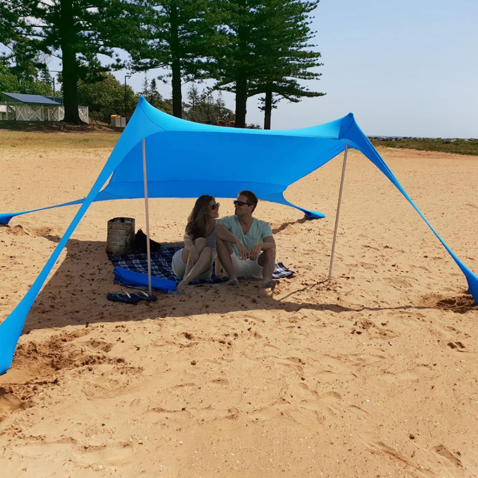 Parasole Spiaggia, Riparo Solare per Esterni 4-5 Persone con Protezione Solare UPF 50+ per Famiglia, da Spiaggia per Famiglie con 2 Pali in Alluminio, 1 Borsa per Il Trasporto