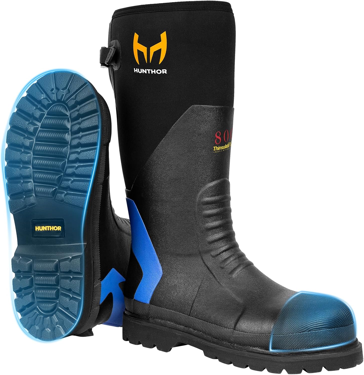 Rubber Work Boots with 800g Insulation, Puncture-Proof Steel Toe & Shank, Lightweight EVA Outsole Waterproof Insulated Neoprene Hunting Boots for Farming, Construction and Manufacturing (Size 6-14)