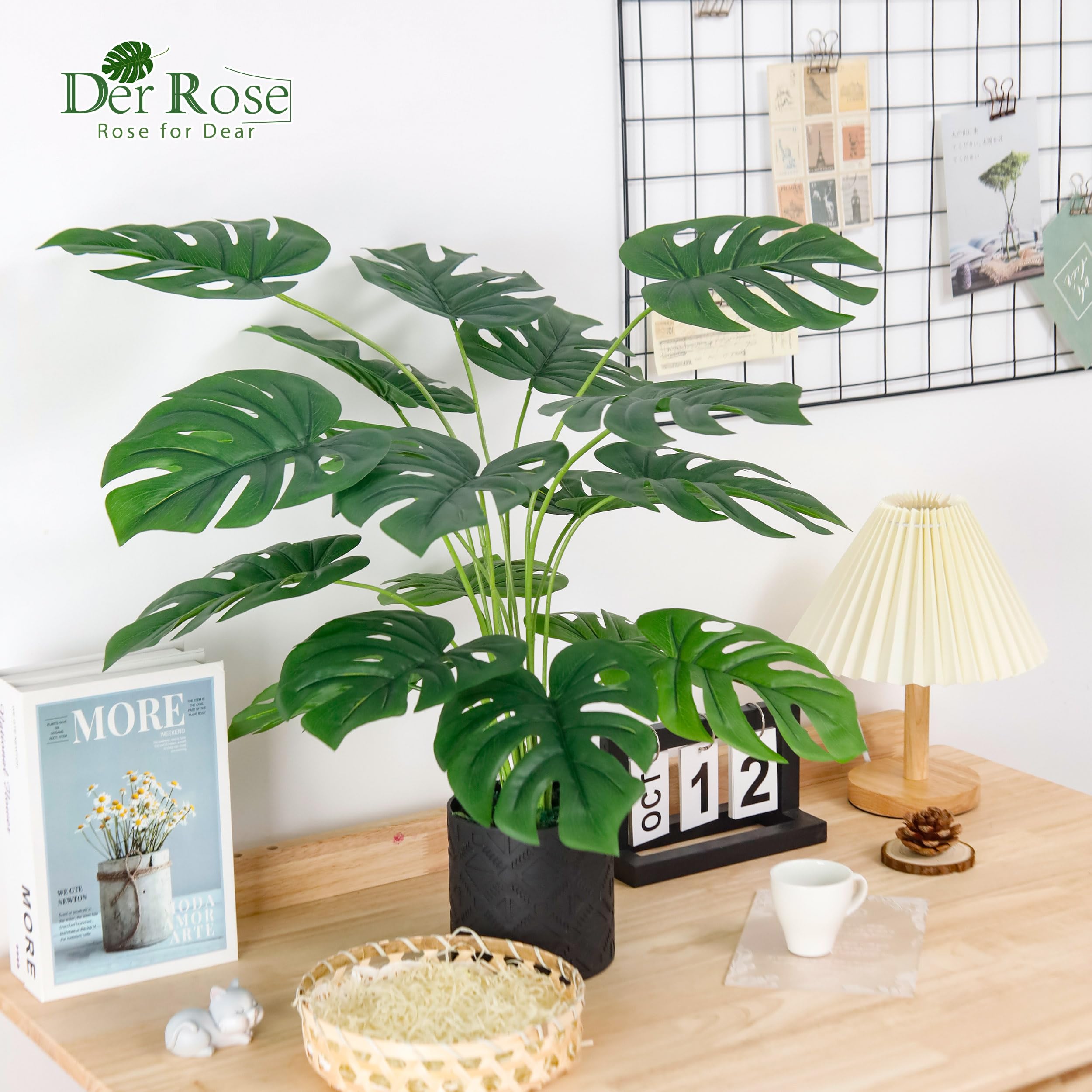 Der Rose Paquete de 2 plantas artificiales de 28 pulgadas para interiores, grandes plantas falsas en maceta, plantas de Monstera de imitación para interiores, para decoración del hogar, casa de campo