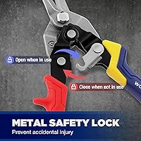 Vista 5 de WORKPRO Tijeras de aviación de 8 pulgadas, corte recto, cortador de metal resistente con pestillo de seguridad y mango antideslizante, dientes