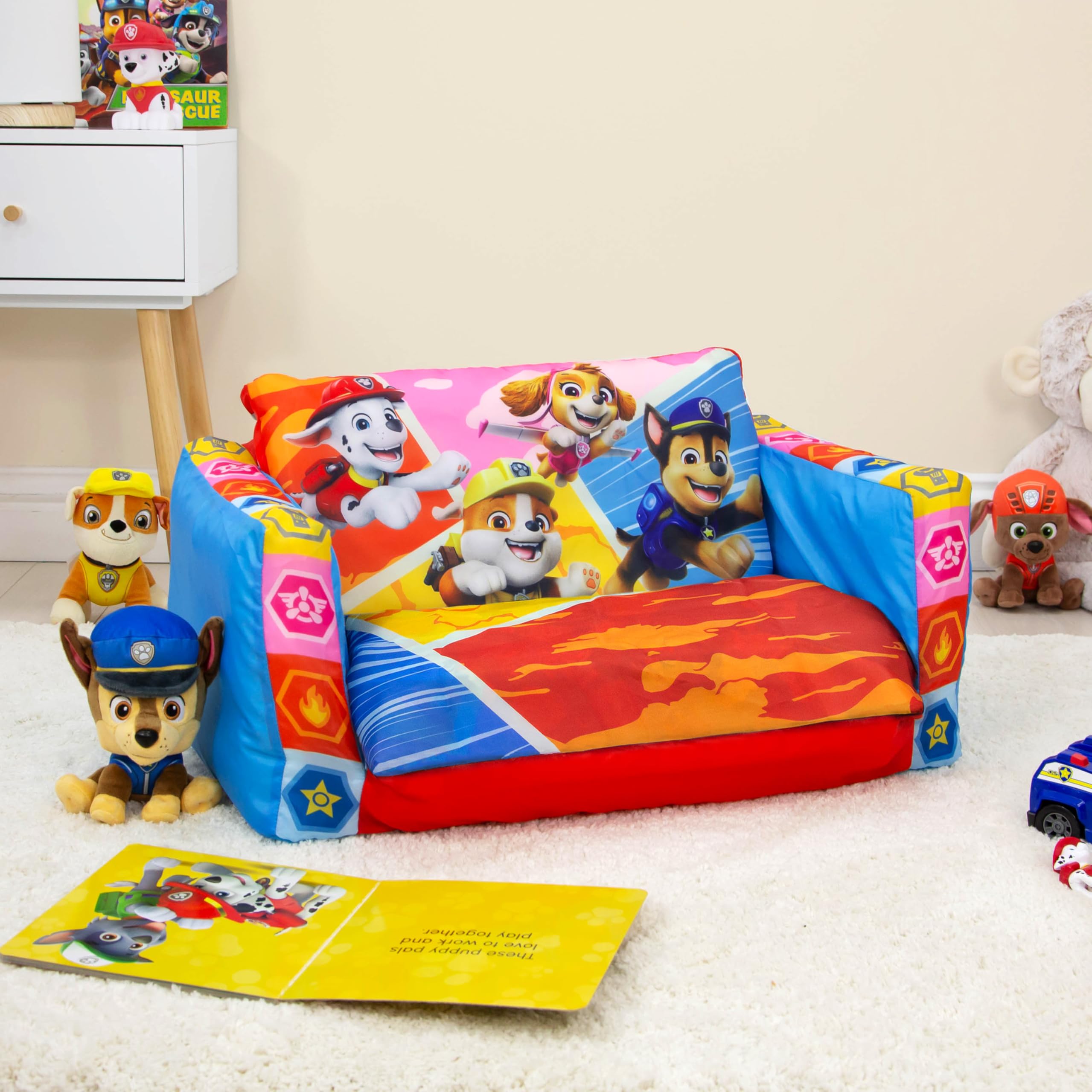 Mini sofá Plegable Oficial de la Patrulla Canina 2 en 1 para niños, sofá Inflable y Tumbona Plegable para niños, sillón Cama para Dormitorio, Sala de Juegos