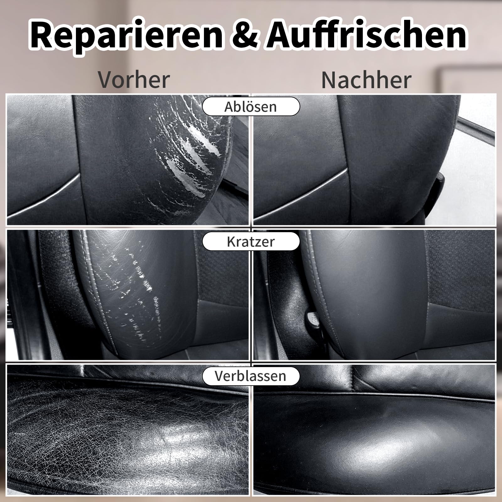240g Lederpflege Auto mit Lederfett(100ml),Leder Reparatur Set Schwarz,Flüssigleder,Lederfarbe,Kunstleder Reparaturset zum Reparieren von Sofas,Vinylmöbeln,Autositz bei Verblassen und Kratzer