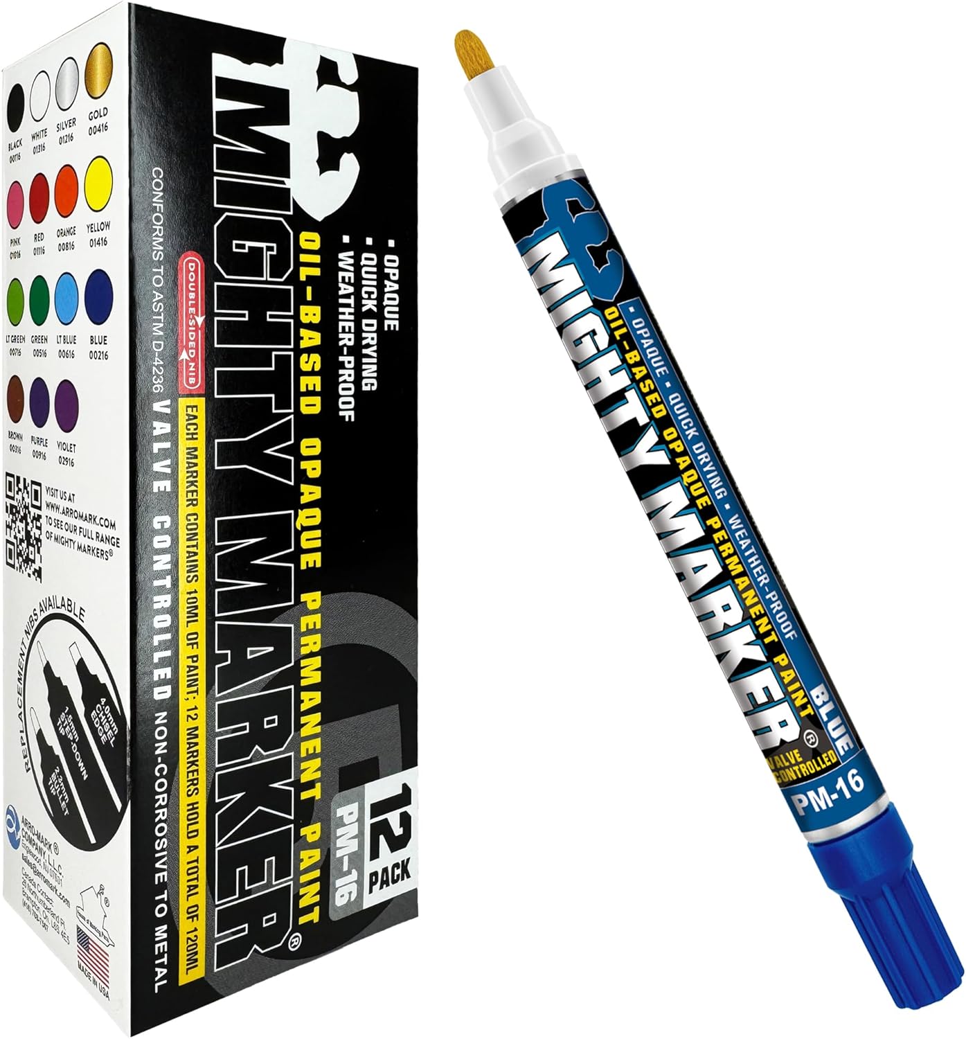 PM-16 Paint Marker, Oil Based, Permanent, Quick Drying, 2.3mm Bullet Tip, Industrial Paint Pen for Contractors and Welders, Orange 12 Box