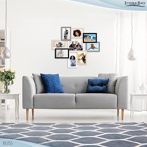 Miniatura 7 de Icona Bay Marcos de collage de fotos, colores mezclados, uno de 5 x 7 pulgadas rodeado por ocho de 4 x 6 pulgadas, 9 aberturas en total, marco