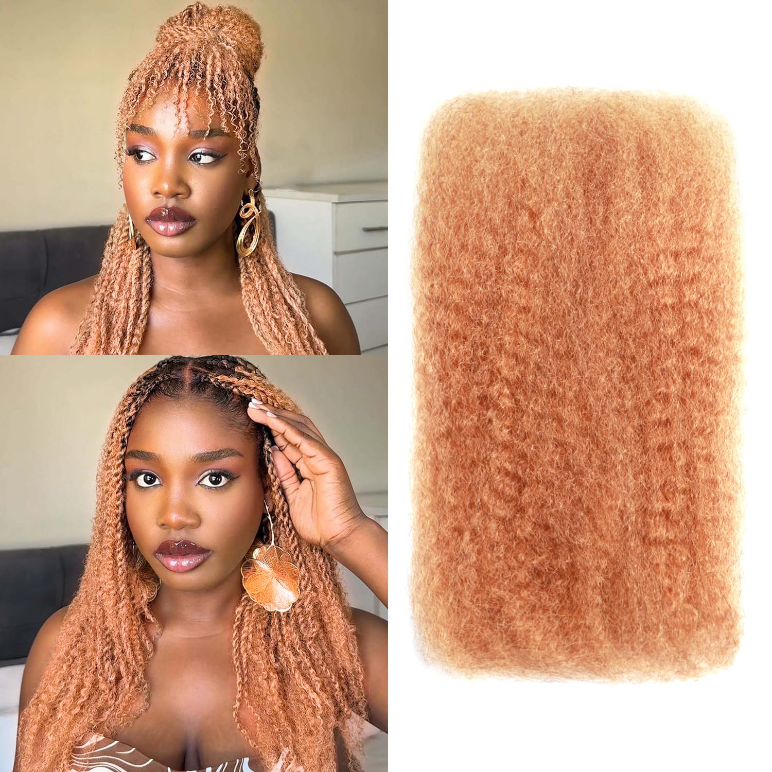 Afro Kinky-Curly Human Hair Bulk Dreadlock Extensions Marley Twist Hair Human Hair Extensions Human Braiding Hair Extensions Afro Kinkyhair for Braiding (#27