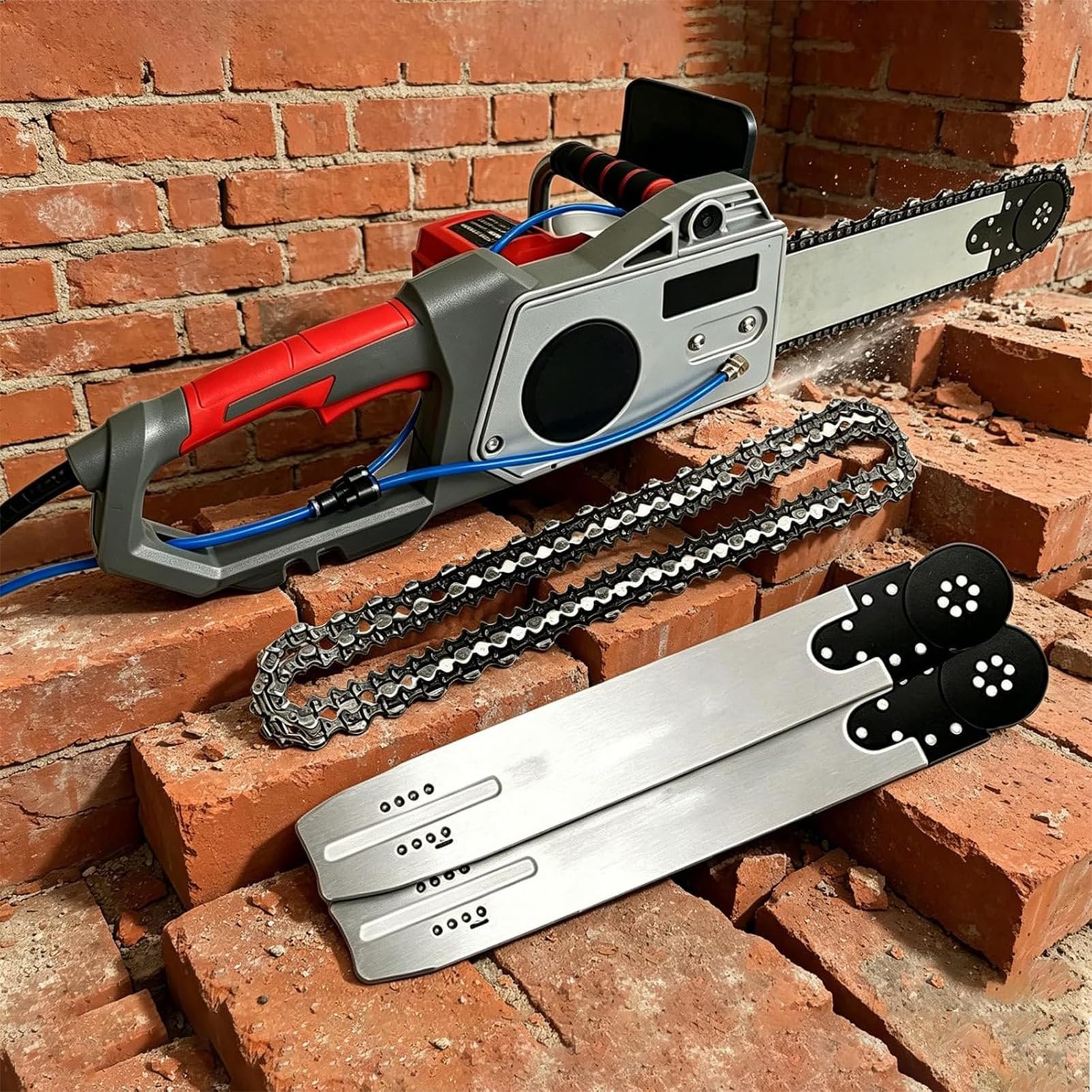 SUYUDD Handheld Concrete Chain Saw, 5800W/6500W Electric Wall Cutter, Includes 2 Diamond Chains/2 Bars, Extra Brushes, for Tiles, Concrete, and Stone Work, 13.78in/18.9in Max Cut
