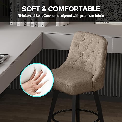 Miniatura 5 de Taburetes de bar giratorios modernos con respaldo, asiento de 26 pulgadas de alto, taburetes de bar de altura de mostrador de rotación 360,