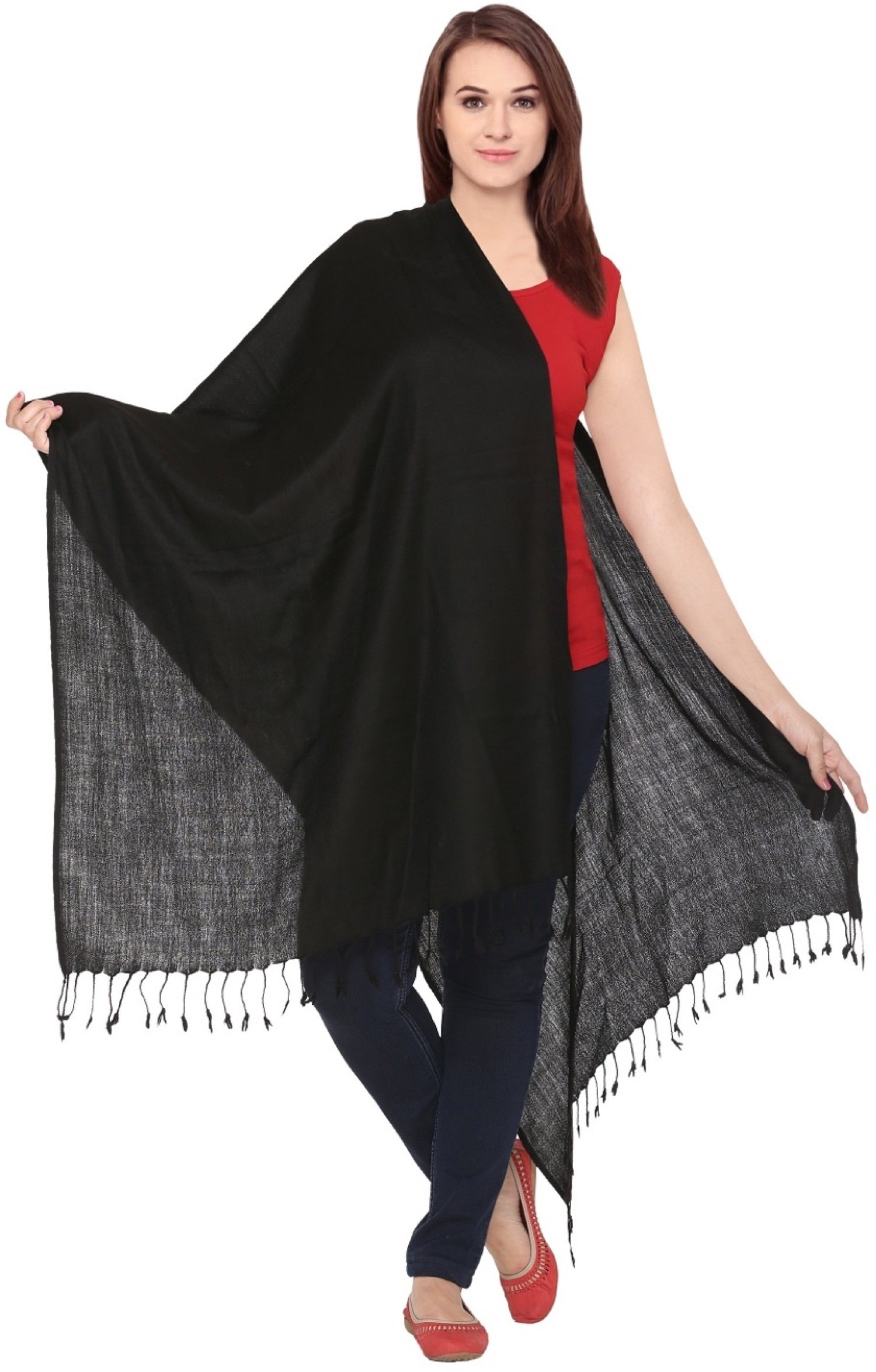 World of Shawls Luxurious 100% Kashmiri Fine Wool Pashmina Shawl Wrap Scarf (Black)