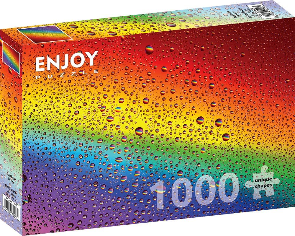 1000 Pieces Jigsaw Puzzle for Adults – Matte Finish, Soft Touch, Easy to Assemble, Tight Fit, Vivid Colors, Missing Pieces Service – Multicolor Rain Drops Over Gradient Rainbow by ENJOY Puzzle