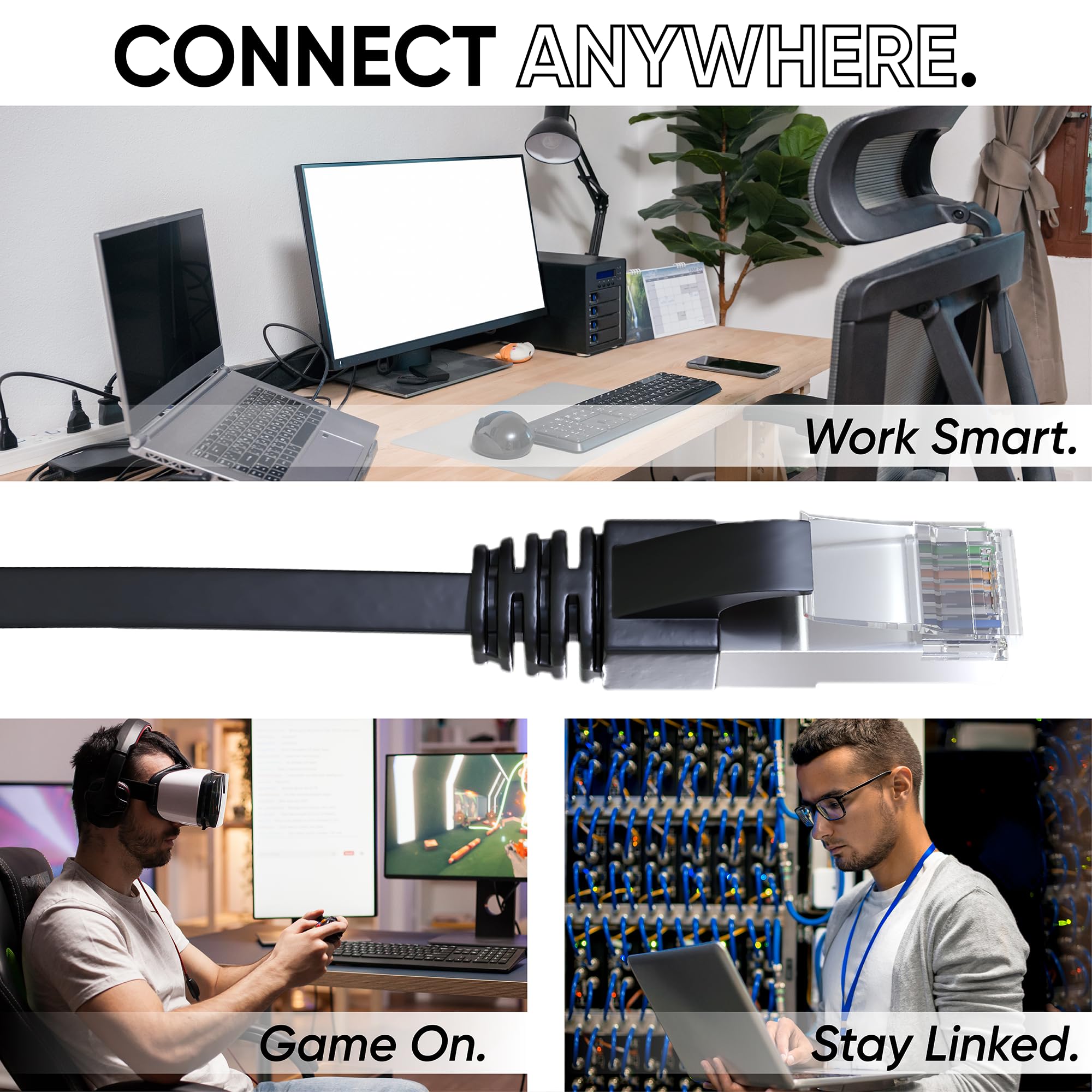 Mr. Tronic Cavo Ethernet Cat 7 da 20m Piatto, Cavo di Rete LAN Cat 7 ad Alta Velocità con Connettori RJ45 Per una Connessione Internet Veloce 10 Gbps - Cavo Patch | SFTP (20 Metri, Nero)