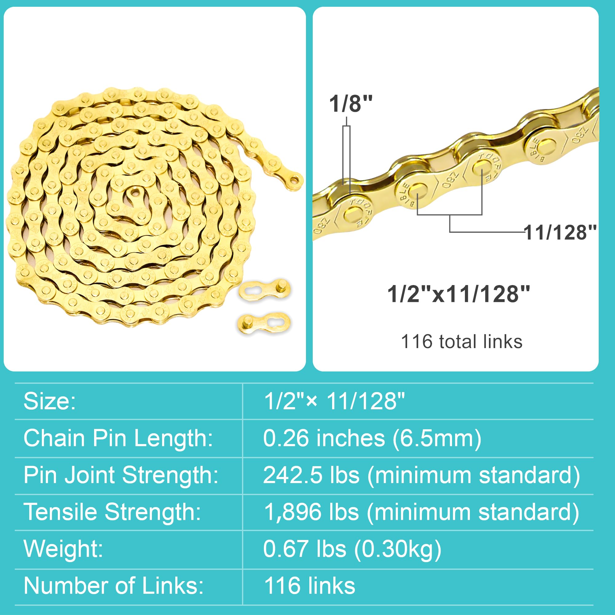 Taicle Gold - Catena per bici a 9 velocità, parti di ricambio per bici da strada, mountain bike, mountain bike, mountain bike, BMX (oro 9 velocità)