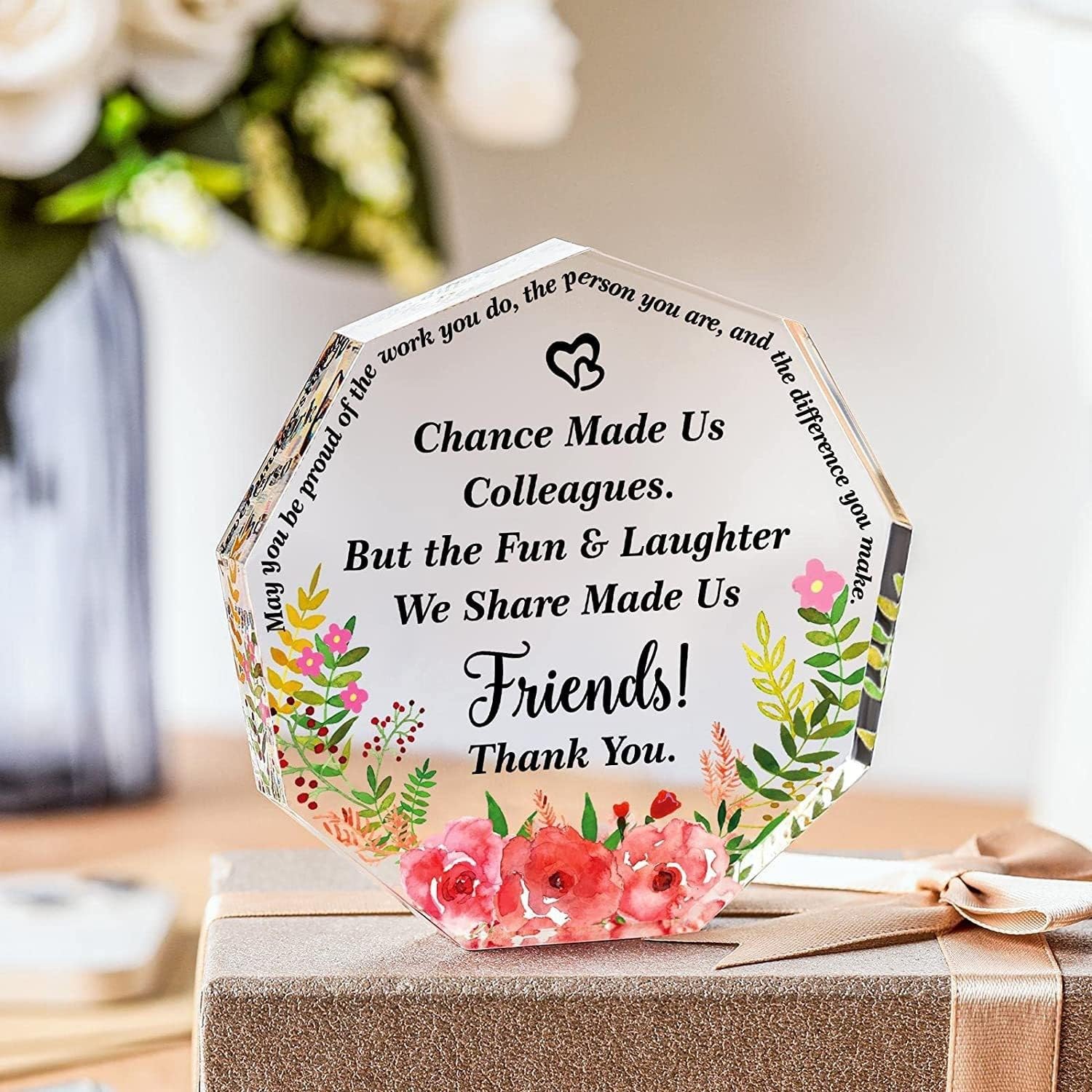 Tivleed Women's Retirement Gifts For Work Bestie Gifts, Leaving Gifts For Colleagues Unique Acrylic Keepsake, Octagonal Desk Decor For Coworker Friend Farewell Christmas