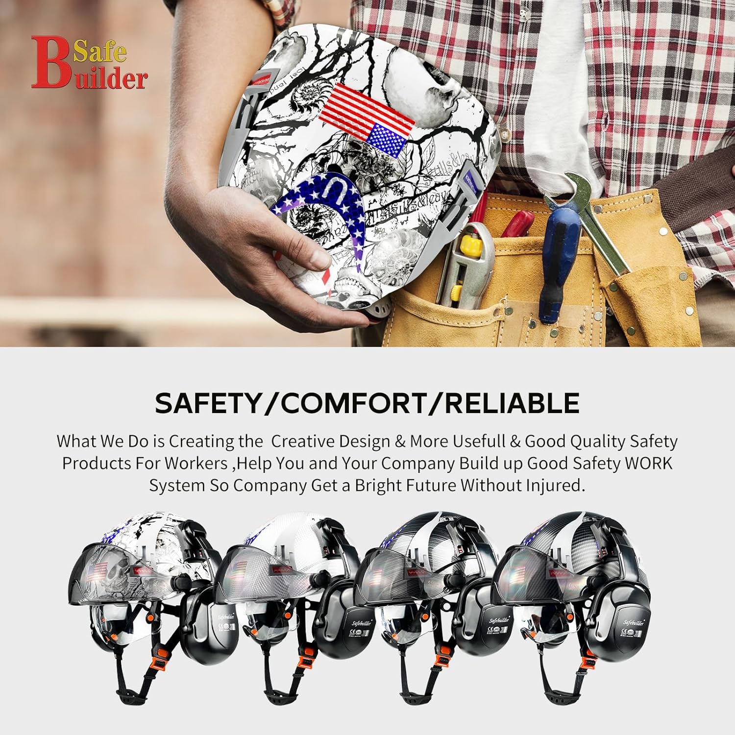 SAFEBUILDER Safety Helmet emphasizing safety, comfort, and reliability