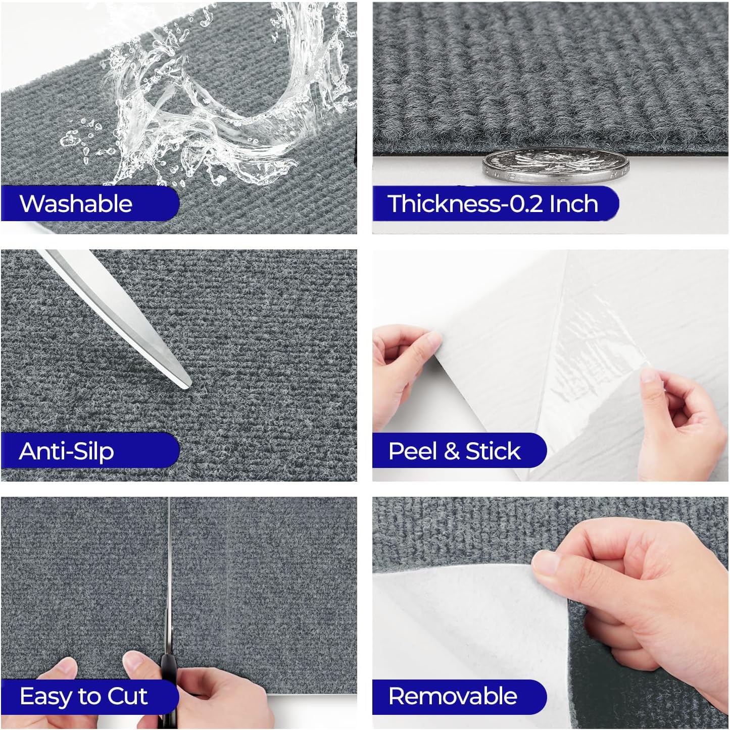 FunStick 30x30cm 15 Stück Selbstklebende Teppichfliesen Wohnzimmer Wasserdicht Teppichfliesen Treppe Selbstklebend Boden Teppiche Schlafzimmer Teppich Grau Teppichboden PVC Fliesen Selbstklebend Büro