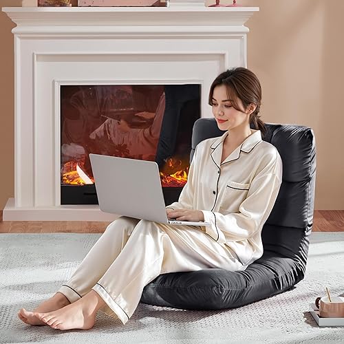 Miniatura 5 de Yaheetech Silla plegable de suelo con soporte para el respaldo, silla plegable acolchada para juegos con respaldo ajustable 14, sofá reclinable para