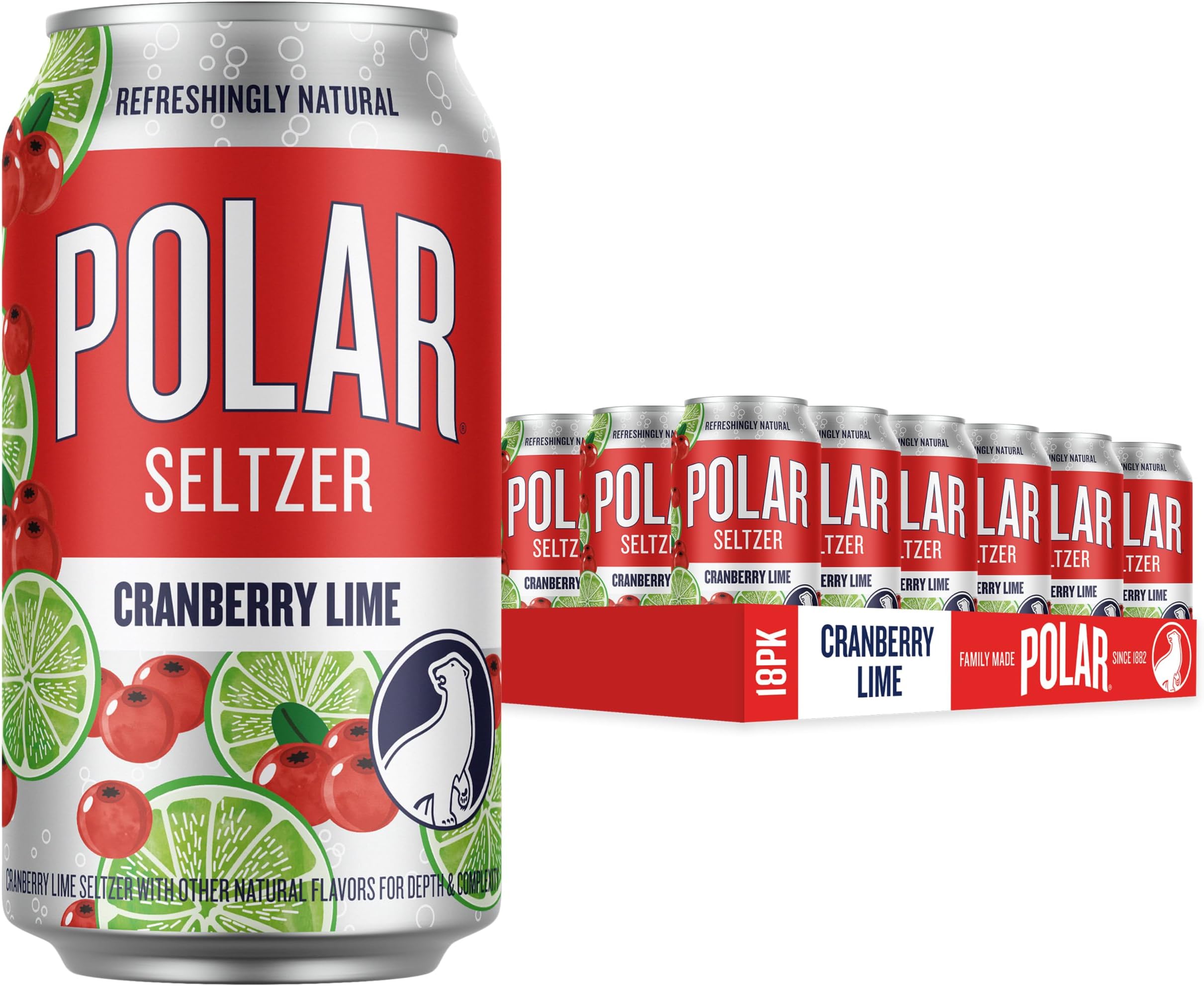 Seltzer Water Cranberry Lime, 12 fl oz cans, 18 pack