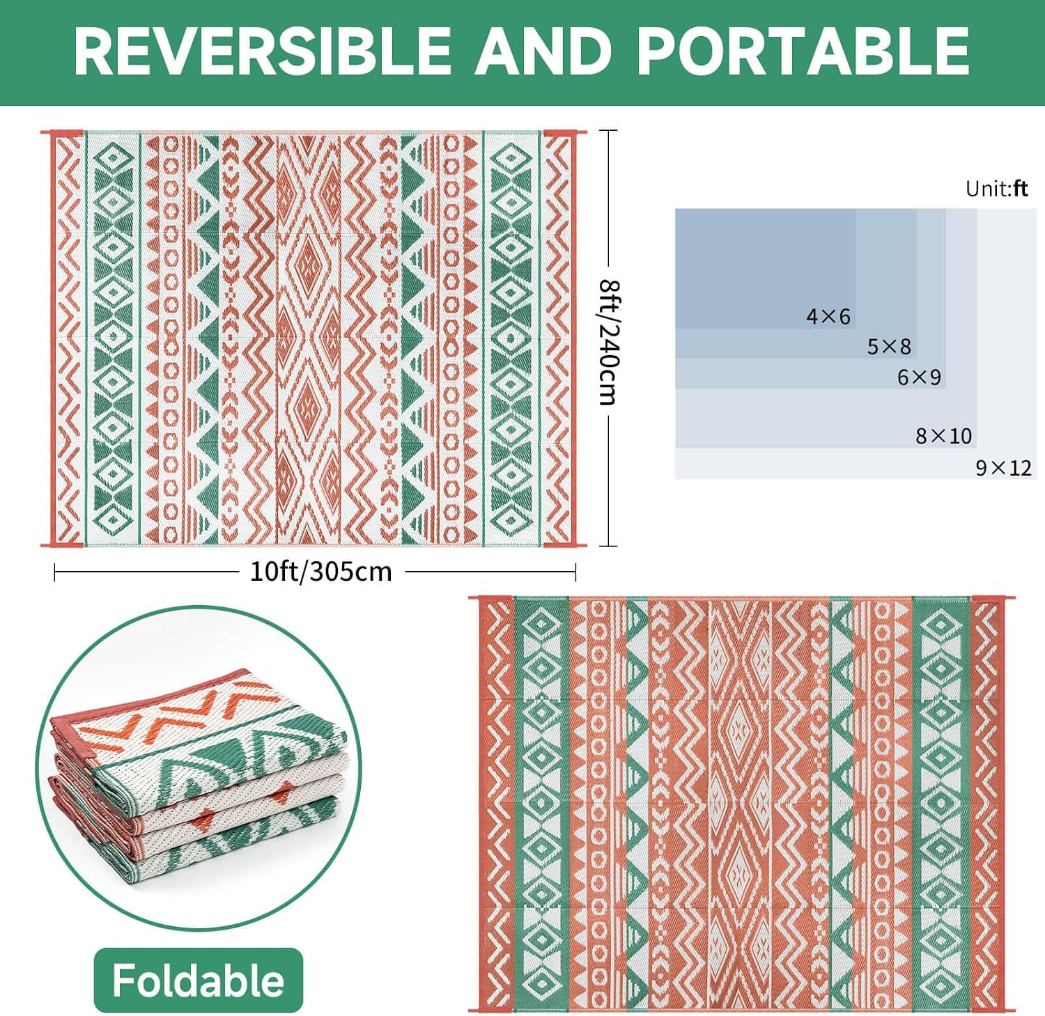 Waterproof Reversible Patio Rug 8x10 ft, Plastic Straw Mat for RV Camping image 2