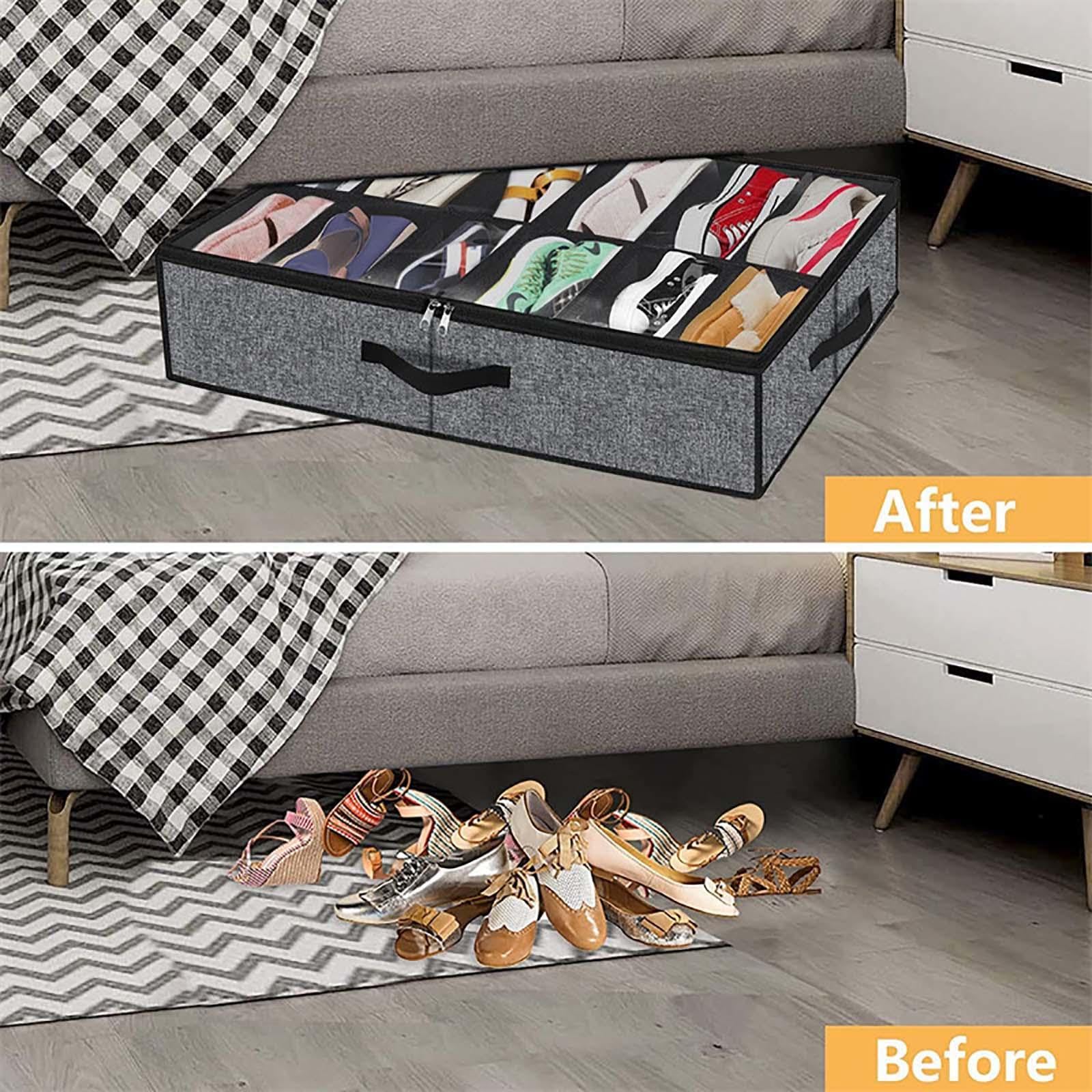 Organizer Armadio Salvaspazio Pieghevole con Copertura Trasparente, Scarpiera sotto Letto Organizzatori Sottoletto per Bambini E Adulti sotto Il Portascarpe da Letto,A-2Pcs
