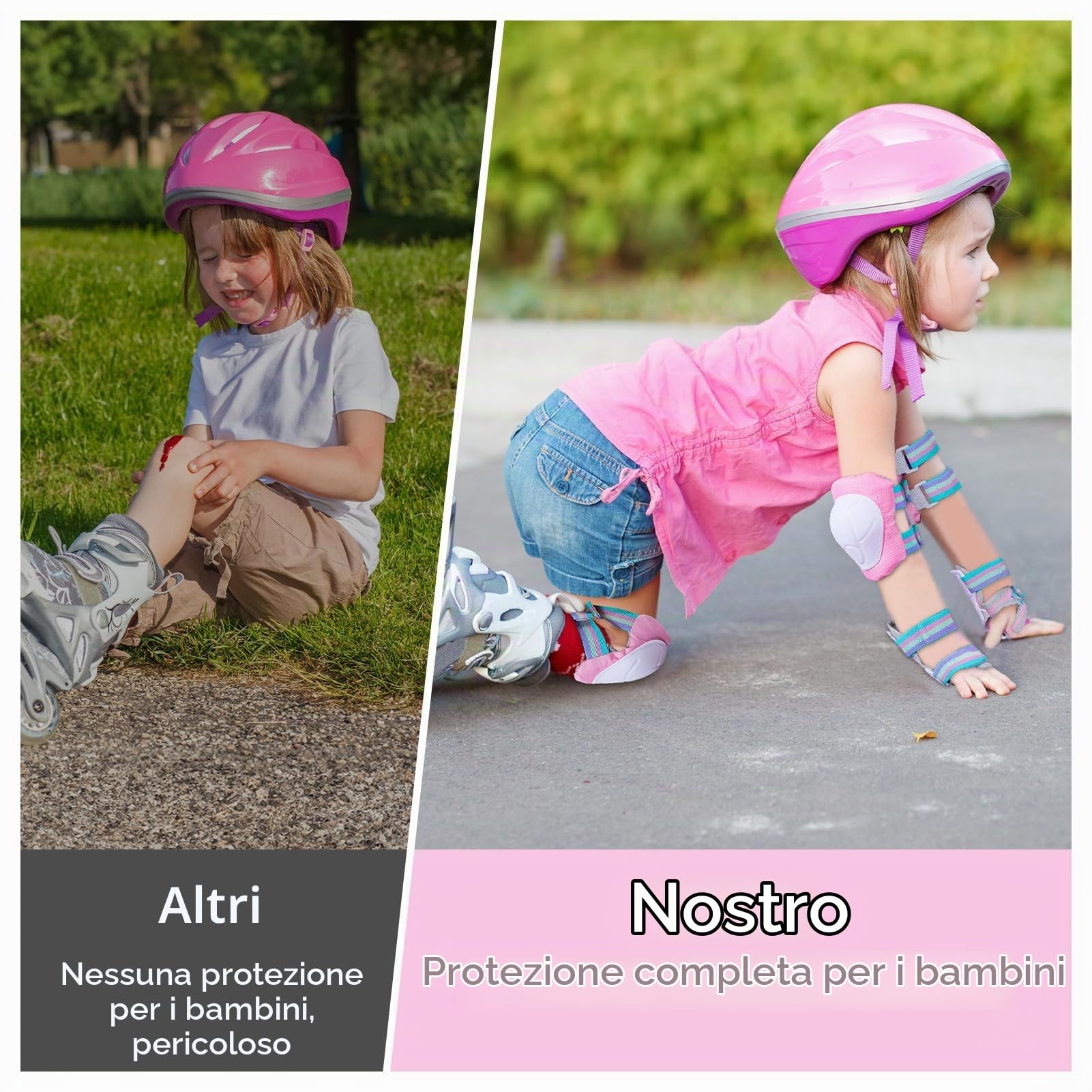 Protezione Kit per Bambini 3-8Anni, Protezioni Set per Bambini, Sicurezza Set per Ciclismo, Regolabile Ginocchiere Set di Gomitiere per Sci Skateboard Pattinaggio Monopattino Sport Estermi