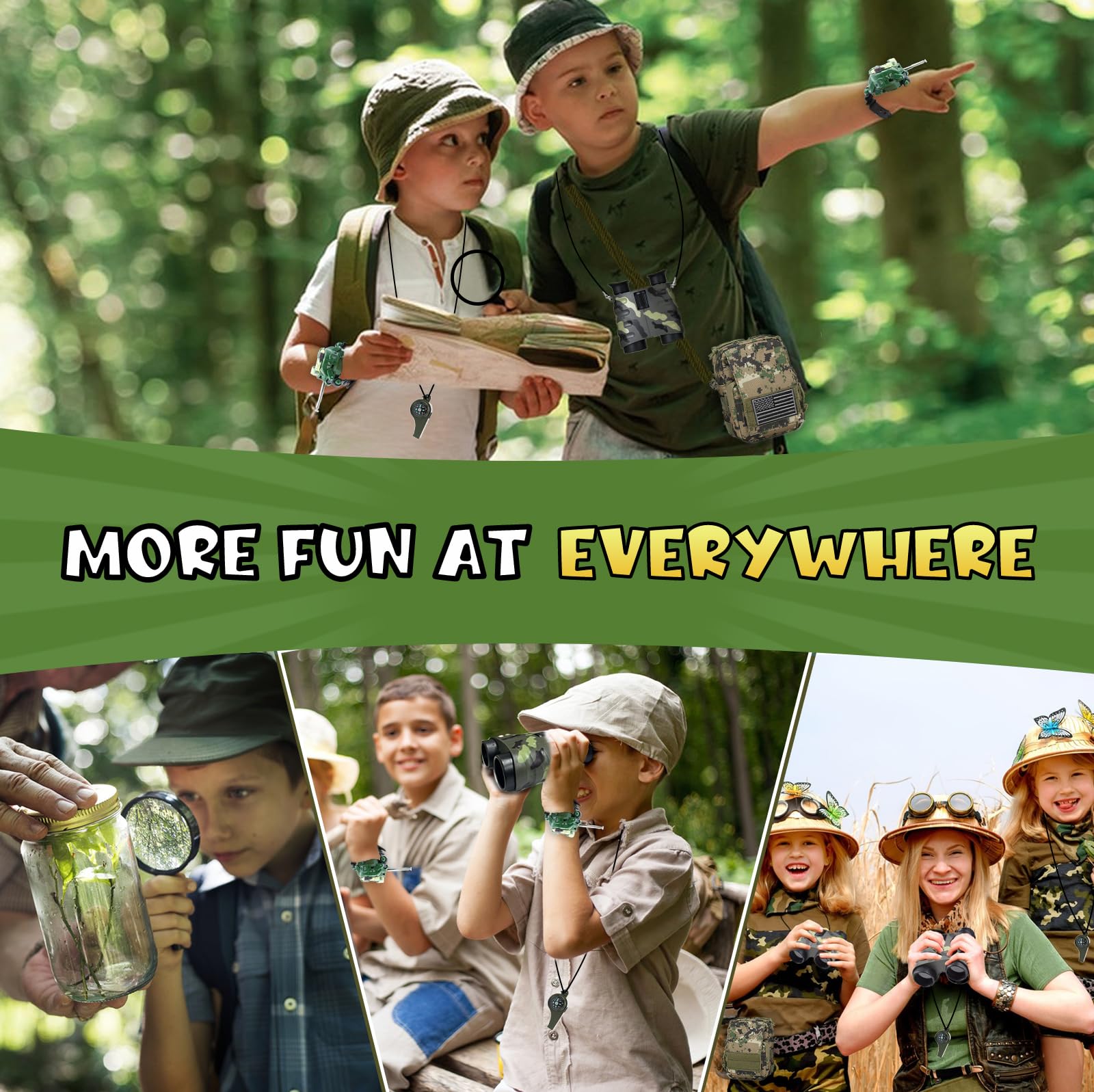 Walkie Talkies Watch Set for Kids Outdoor Explorer Binoculars Camping Gear Kit Adventure Game, Cool Spy Gadgets for Boy Girls - Image 3