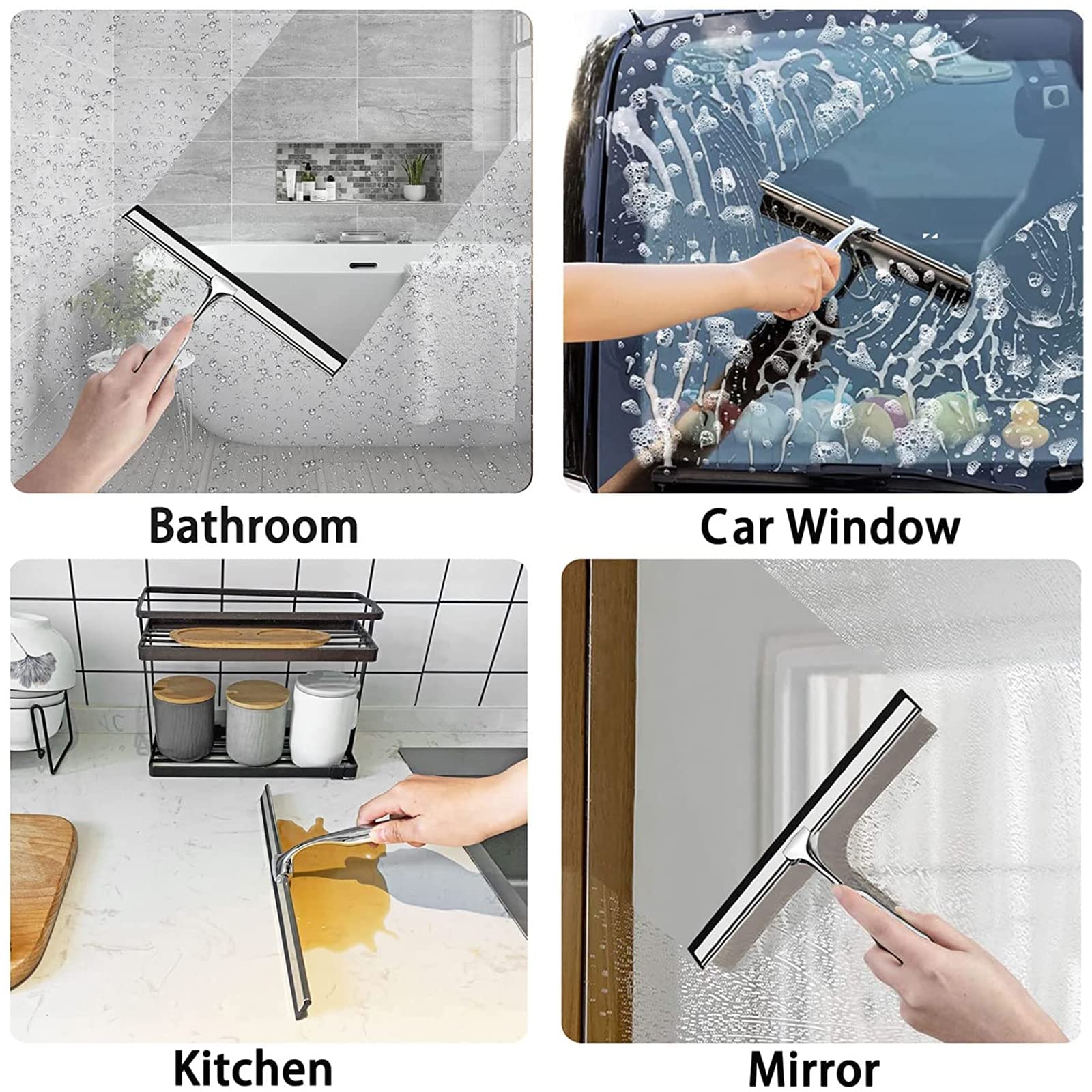 Limpiacristales Ducha Extractor De Baño Y Ducha Borrador Acero Inoxidable Limpiacristales Limpia Cristales De Baño con Colgador De Ventosa para Ventanas Baño Coche Azulejos