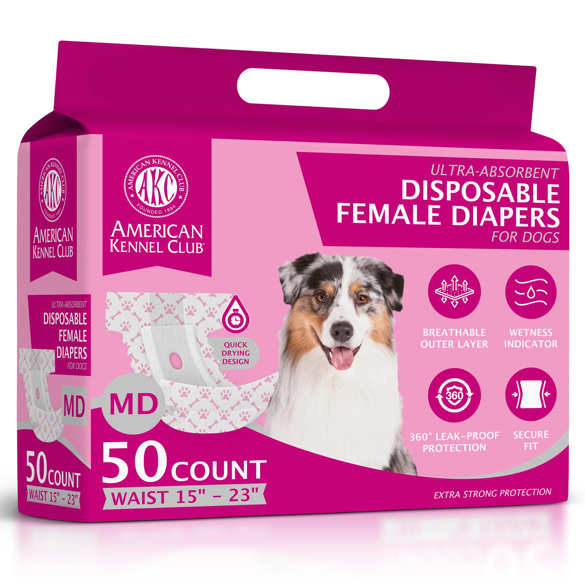 Photo 1 of American Kennel Club Female Dog Wrap, Disposable Diapers with Wetness Indicator (M (15–23 in), 50, Count)
