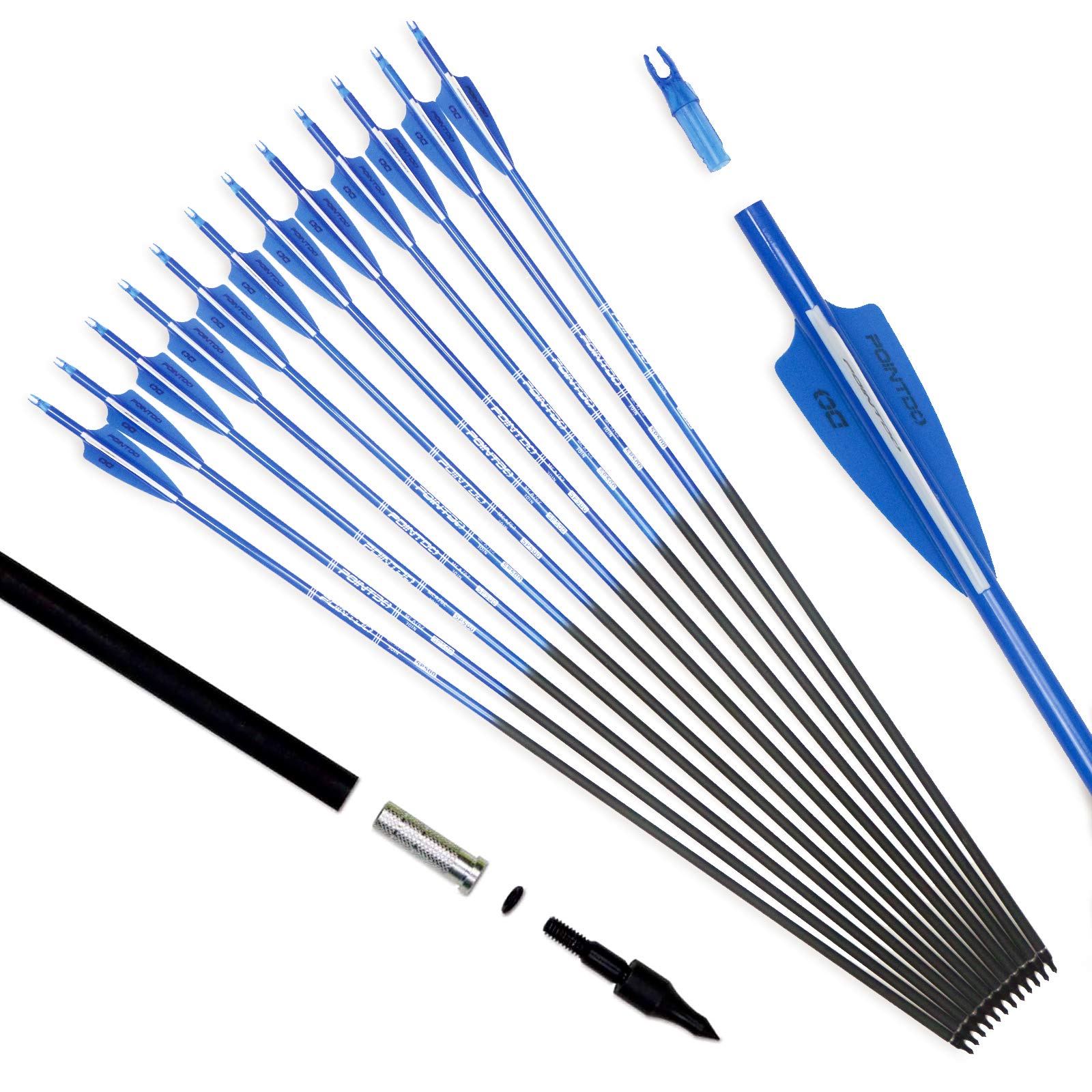 30inch Carbon Arrow Fluorescence Color Targeting and Practice and Hunting Arrows for Compound Bow and Recurve Bow with Removable Tips(Pack of 12)