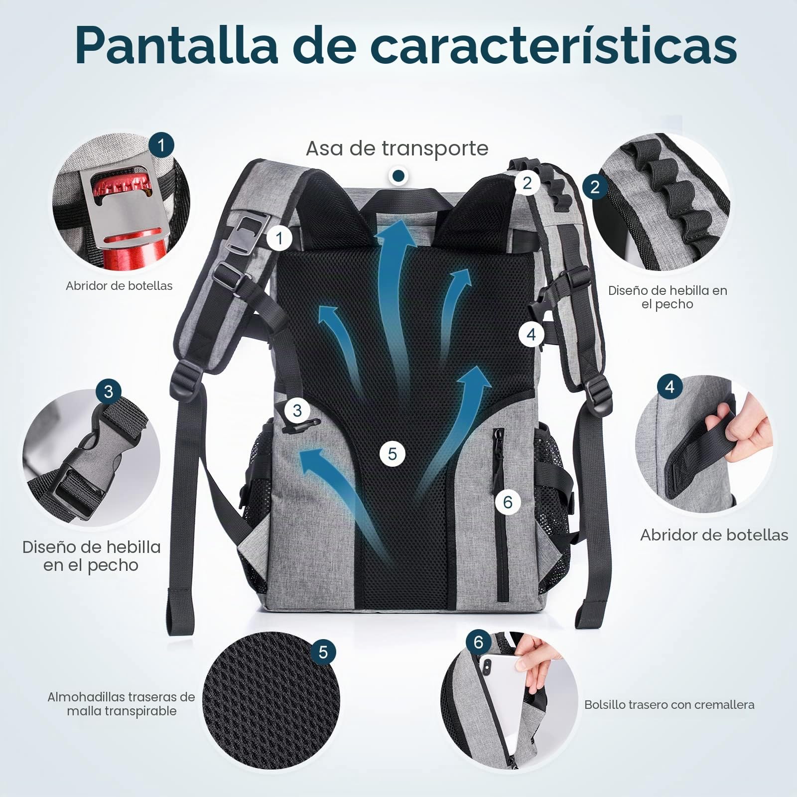 DEWUR Mochila de refrigeración térmica de 35 l, Bolsa de refrigeración, Mochila de Picnic Impermeable con abridor de Botellas, para Picnic, Camping, Playa, Senderismo, Viajes, Compras (Gris)