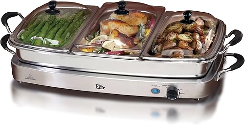 Miniatura 1 de Elite Platinum EWM-9933 Maxi-Matic Deluxe - Bandeja de fiesta con calentador de alimentos triple para bufé, bandeja apta para horno, salsa y