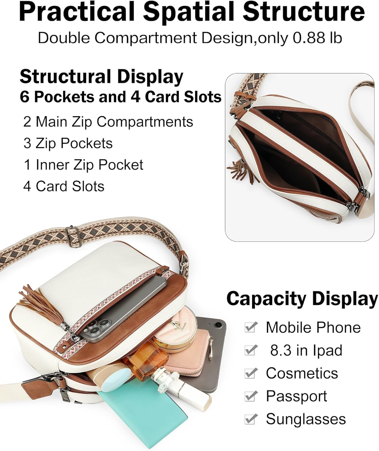 FADEON Crossbody Bags for Women Designer Vegan Leather Crossbody Purse Multi-pocket Medium Shoulder Bag with Card Slots - Image 5