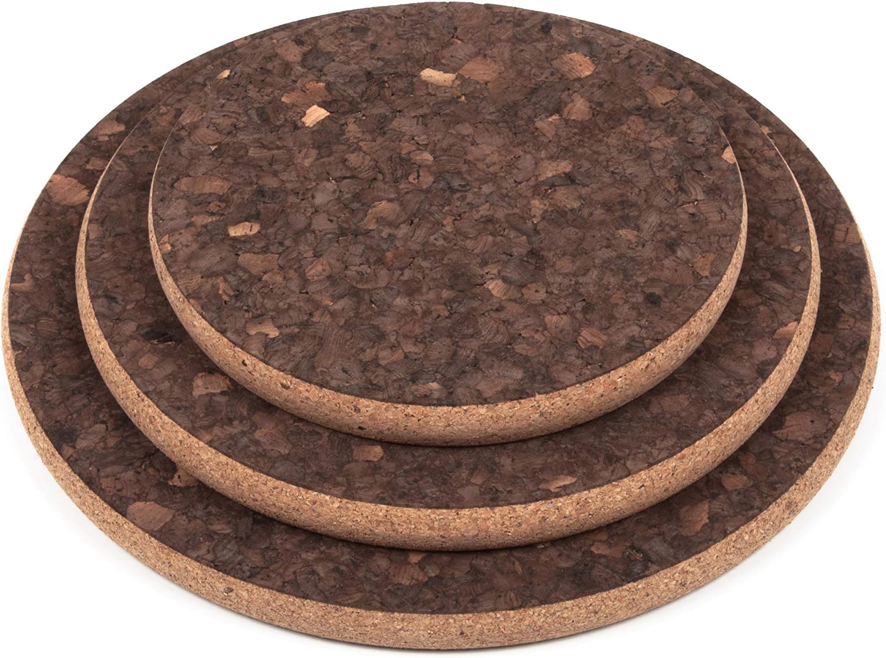Chunky Round Dark Cork Hot Pot Stand Trivet Small Medium Large (Set of All 3-20x20 25x25 30x30 cm)