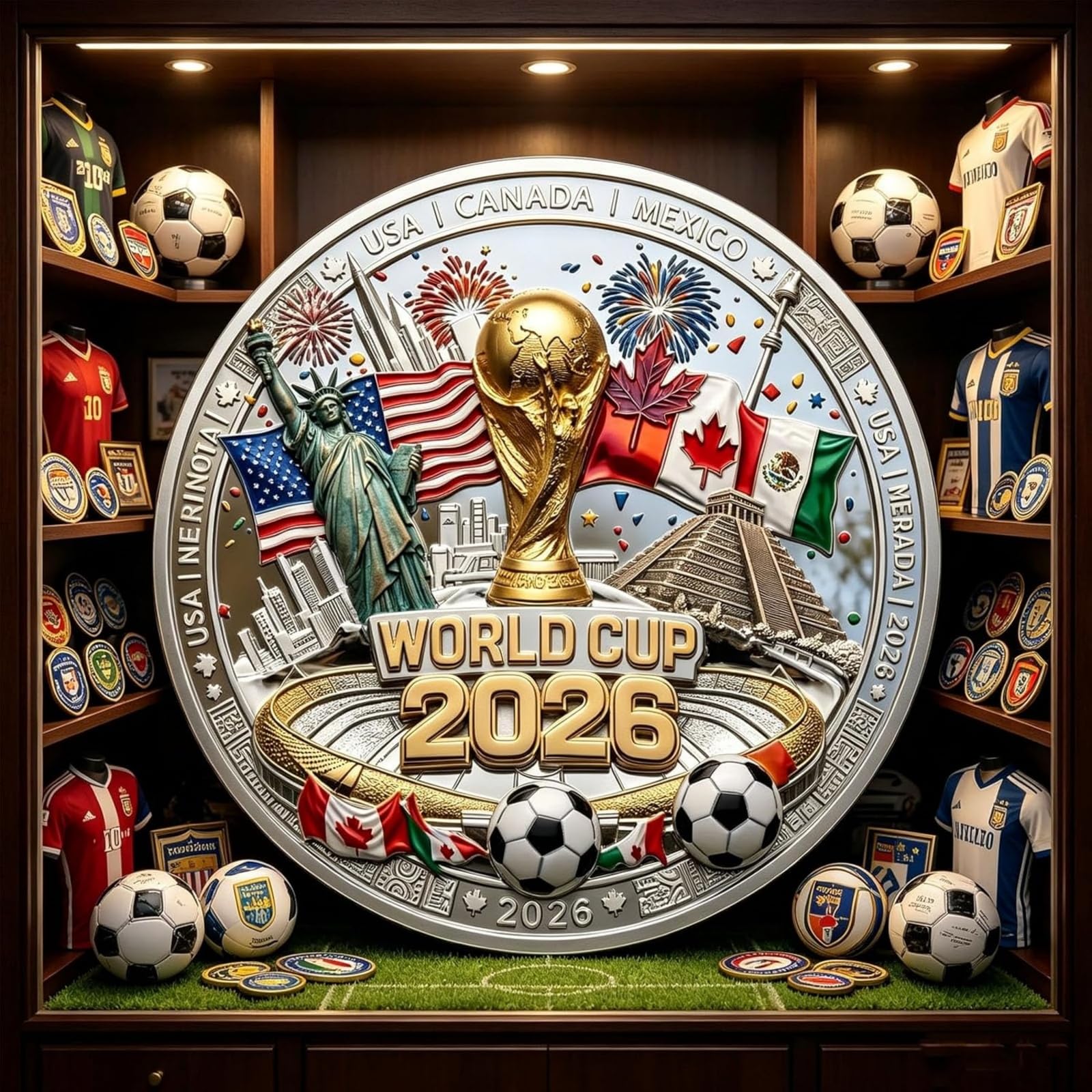 Moneda Conmemorativa del Mundial 2026, Moneda de Metal de Doble Cara, Ideal para Exhibir, como Accesorio de Escritorio o como Regalo de Recuerdo, para Aficionados y Coleccionistas de Fútbol (1 pc)