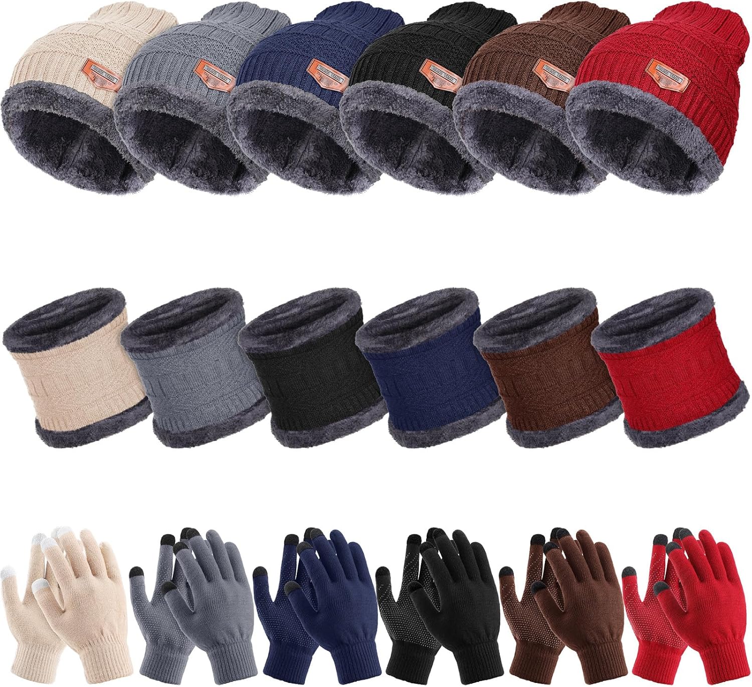 JaGely 18 Pcs Mens Winter Hat and Gloves Neck Warmer Including Winter Knit Hat Knitted Gloves Ear Warmer Scarf for Men Women