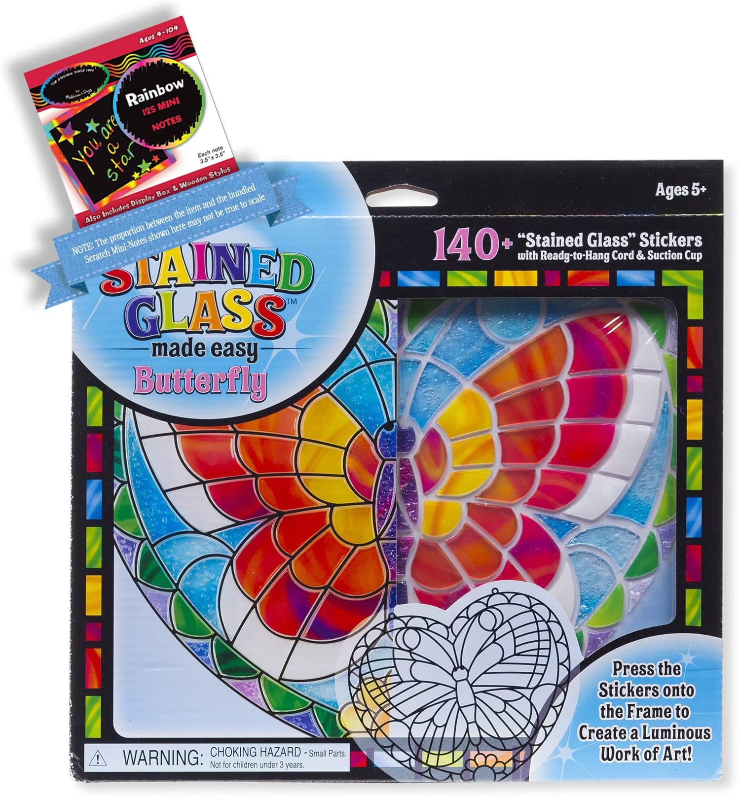 Melissa & DougButterfly Stained Glass Craft Kit Bundle with 1 Theme Compatible M&D Scratch Fun Mini-Pad (09295)