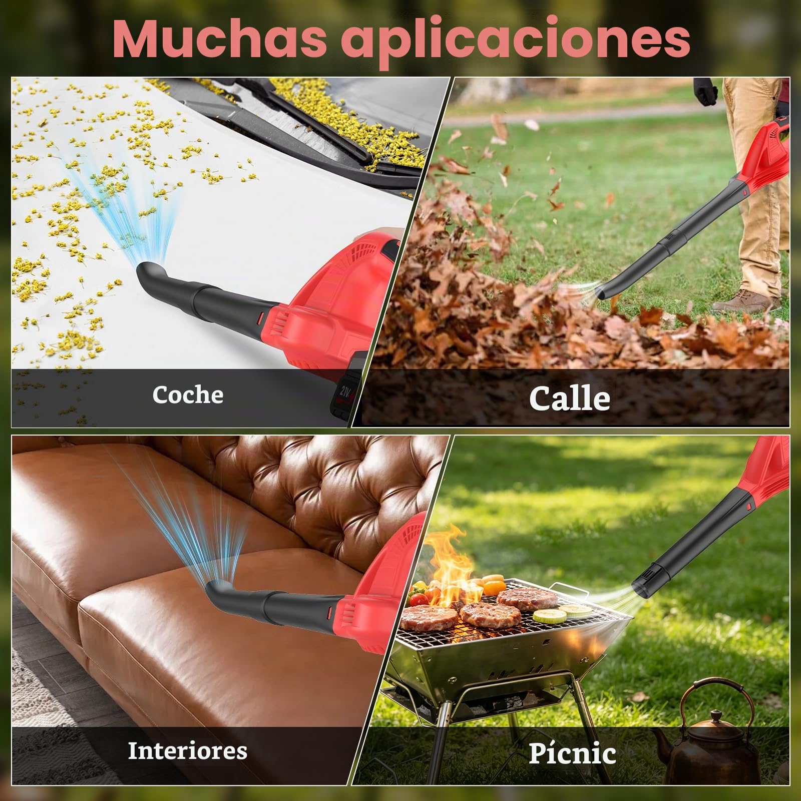Soplador de Hojas 21V, soplador de Hojas con batería 2× 3,0Ah, 800W, 2 Modos de Velocidad, 210 km/h soplador de Hojas a batería, para jardinería, Quitar el Polvo y Quitar la Nieve