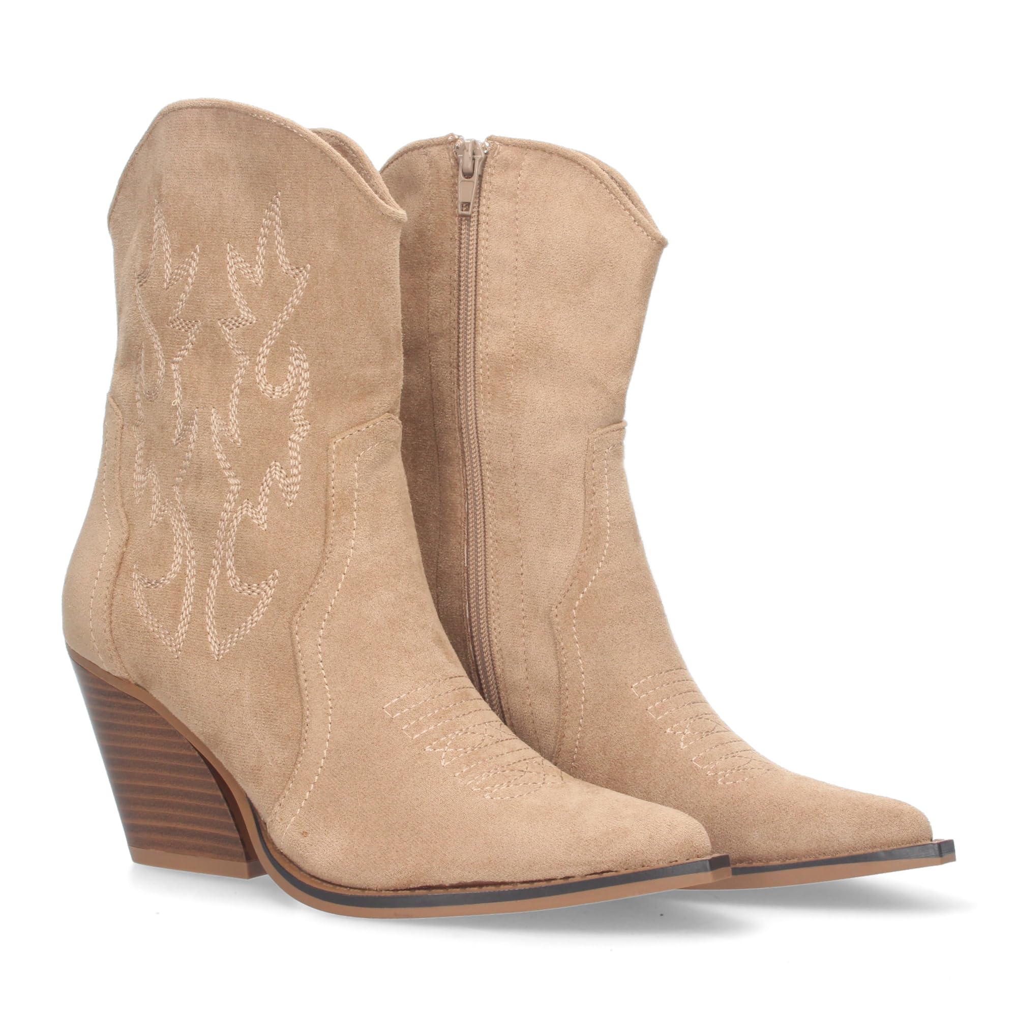 shoes&blues.es Western-Stiefeletten für Damen mit Absatz, Stickereien an Schaft und Spann, Reißverschluss, Herbst/Winter