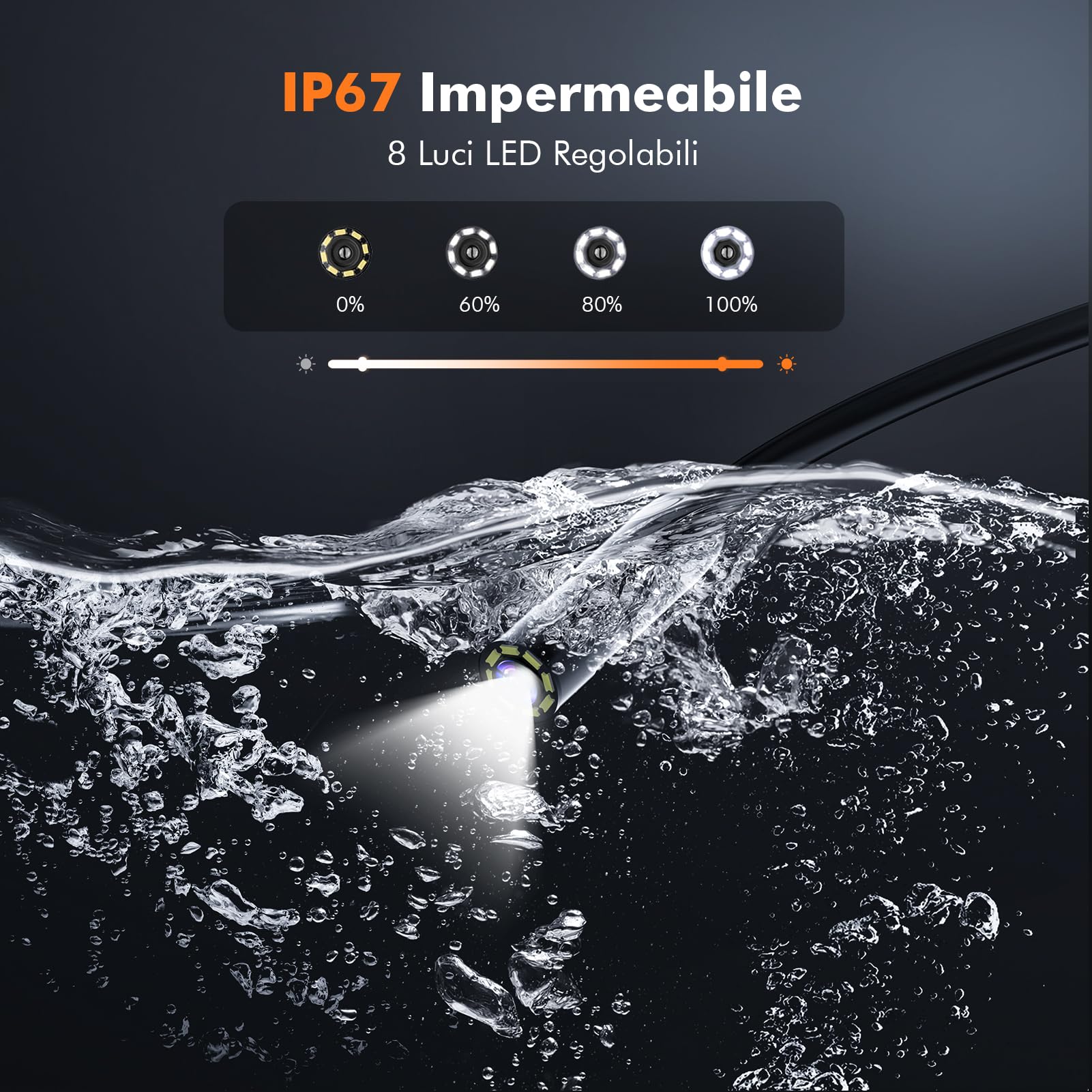 4.3" Endoscopio Professionale, 1080P HD Telecamera Endoscopica,Impermeabile IP67 telecamera ispezione tubi con 8 luci LED,Endoscopio Industriale,16.5FT/5, 2600mAh