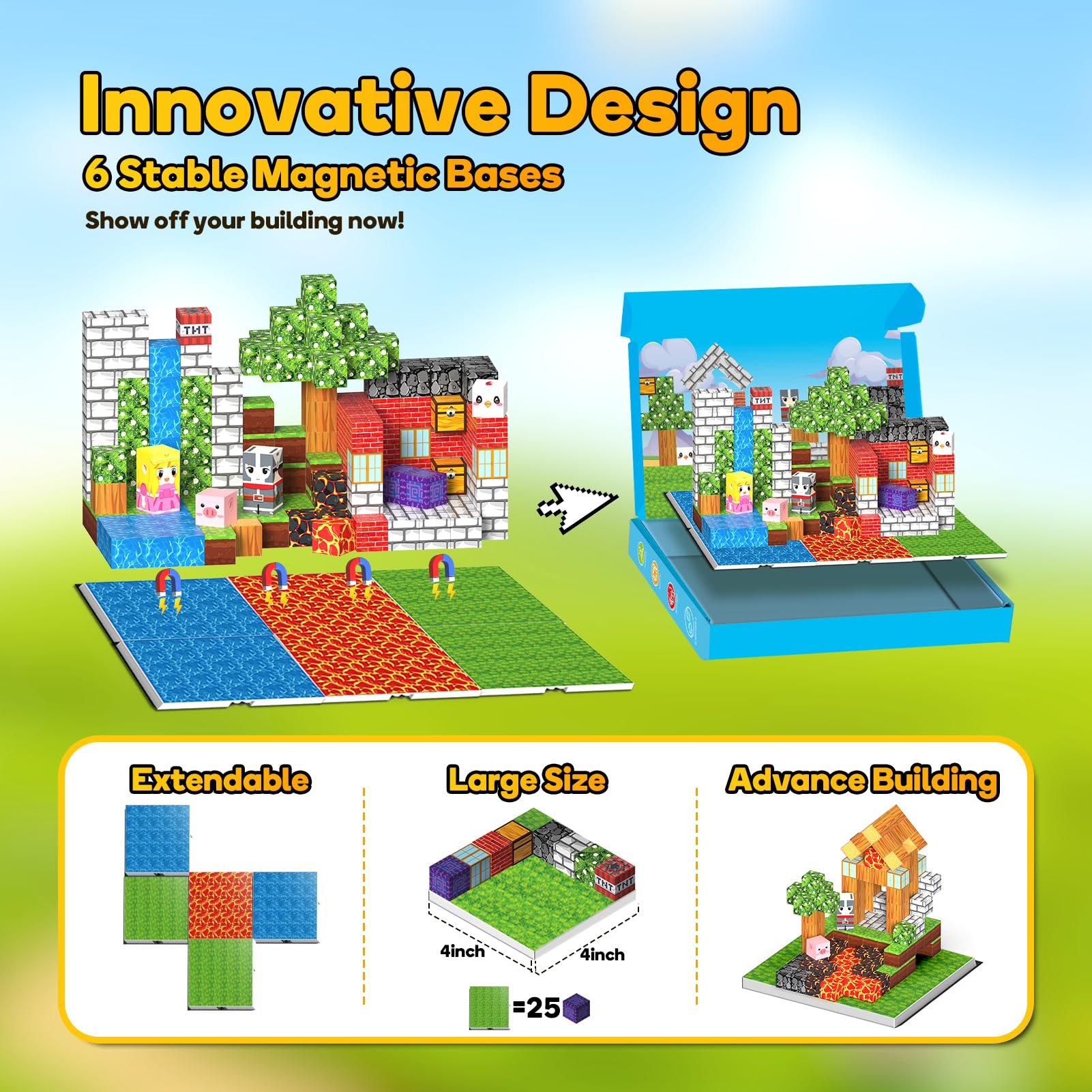 Goody King Blocs De Construction Magnétiques/150 Pcs Cube De Construction Magnétique, Jouets De Construction Pour Garçons Et Filles De 3 à 4 Ans, Jouet Empilable Montessori, Tuiles Sensorielles