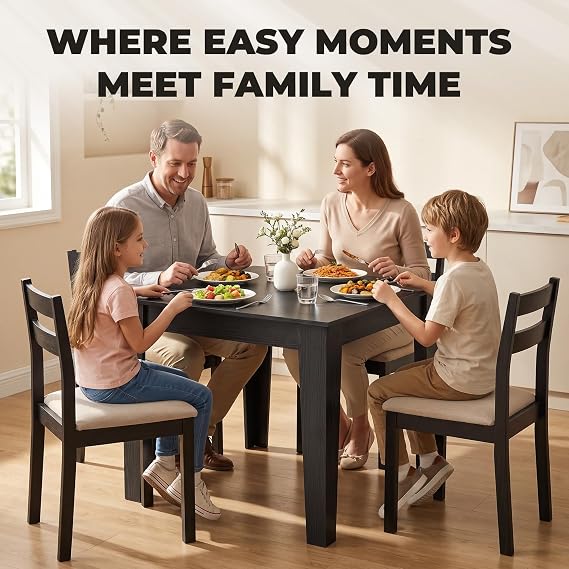 HOMCOM Dining Table for 4 Modern Square 80L x 80W x 75Hcm Black Wood Effect