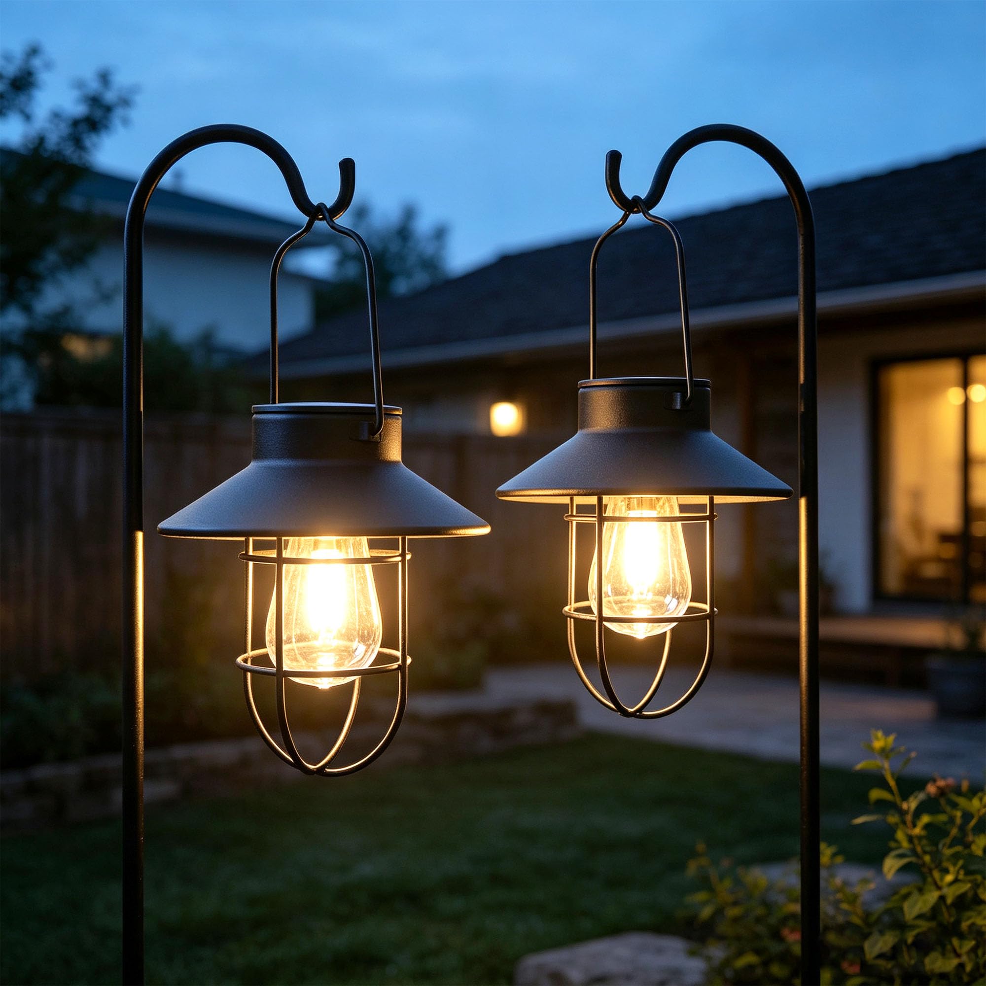 Photo 1 of ***ONLY ONE***

Solar Lanterns,Outdoor Waterproof Solar Lamp with Shepherd Hook, Metal Edison Bulb Lights Gifts for Gifts for Women/Mom Garden Outdoor Pathway Decor (Black)