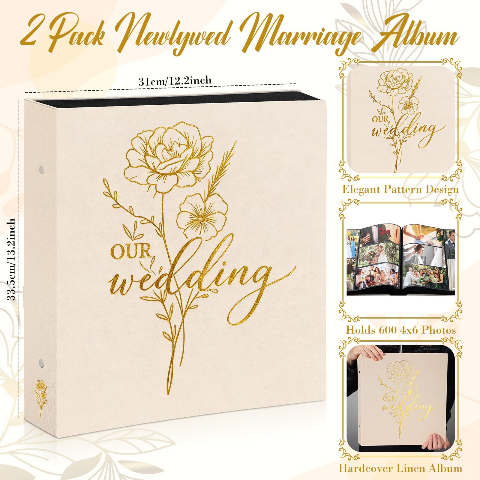 AmazingSpark Confezione da 2 album fotografici per matrimonio, 10 x 15 cm, 600 tasche, album per foto di matrimonio, album dei ricordi (beige)