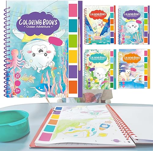 Libro de pintura de acuarela de bolsillo para niños, suministros de arte de acuarela, pintura para principiantes, papel para colorear con paleta de