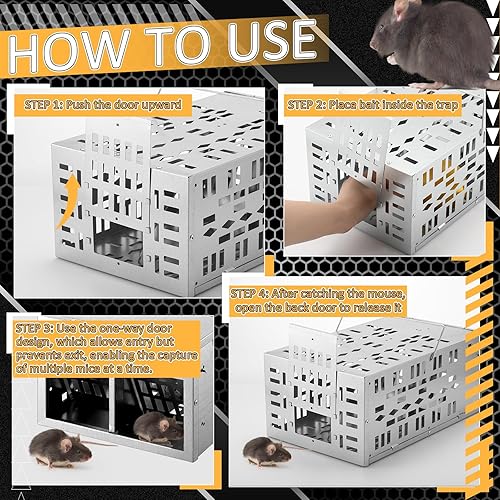 Miniatura 7 de Qualirey Paquete de 2 trampas para ratas con doble apertura, diseño de puerta unidireccional, ciclo continuo, ratón en vivo, sin matar, para