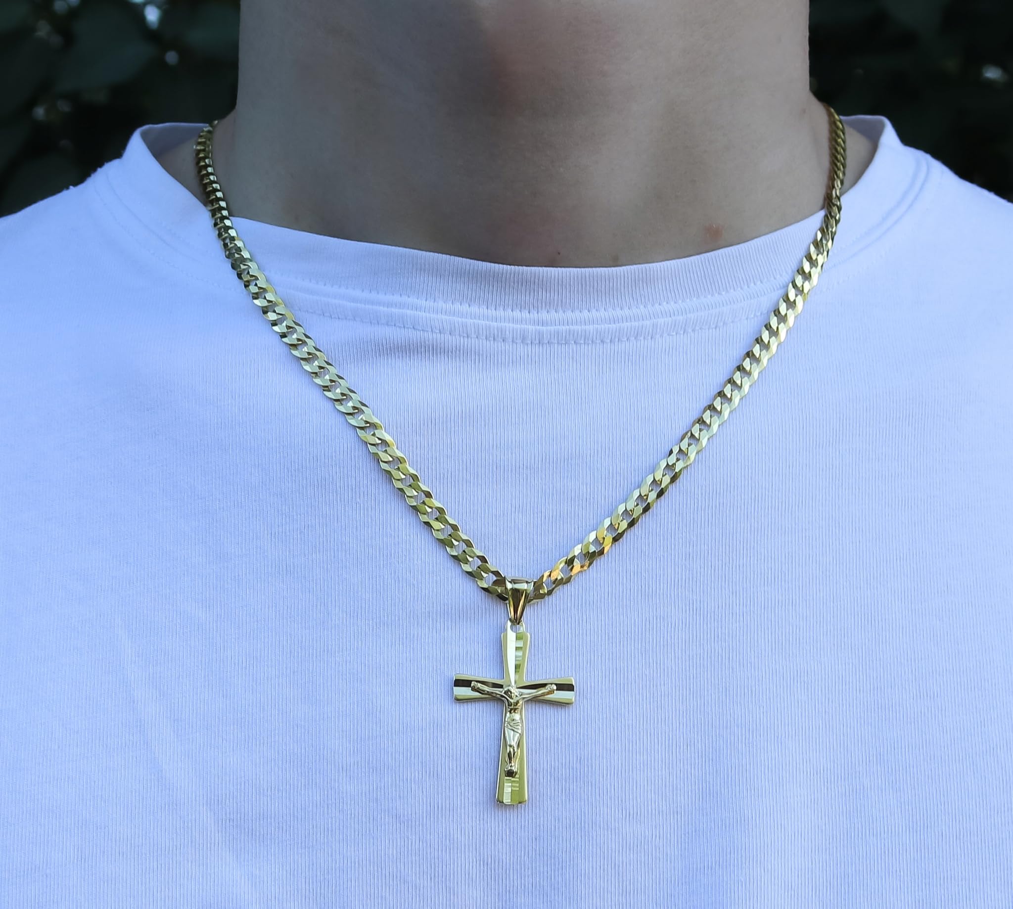 AMAR OPRAVA goldkette herren mit kreuz 585, Kette Herren 925/585 - kreuz kette herren gold 585 massiv - 5 mm, Kreuz Kette - Goldkette Kreuzkette - panzerkette gold 585