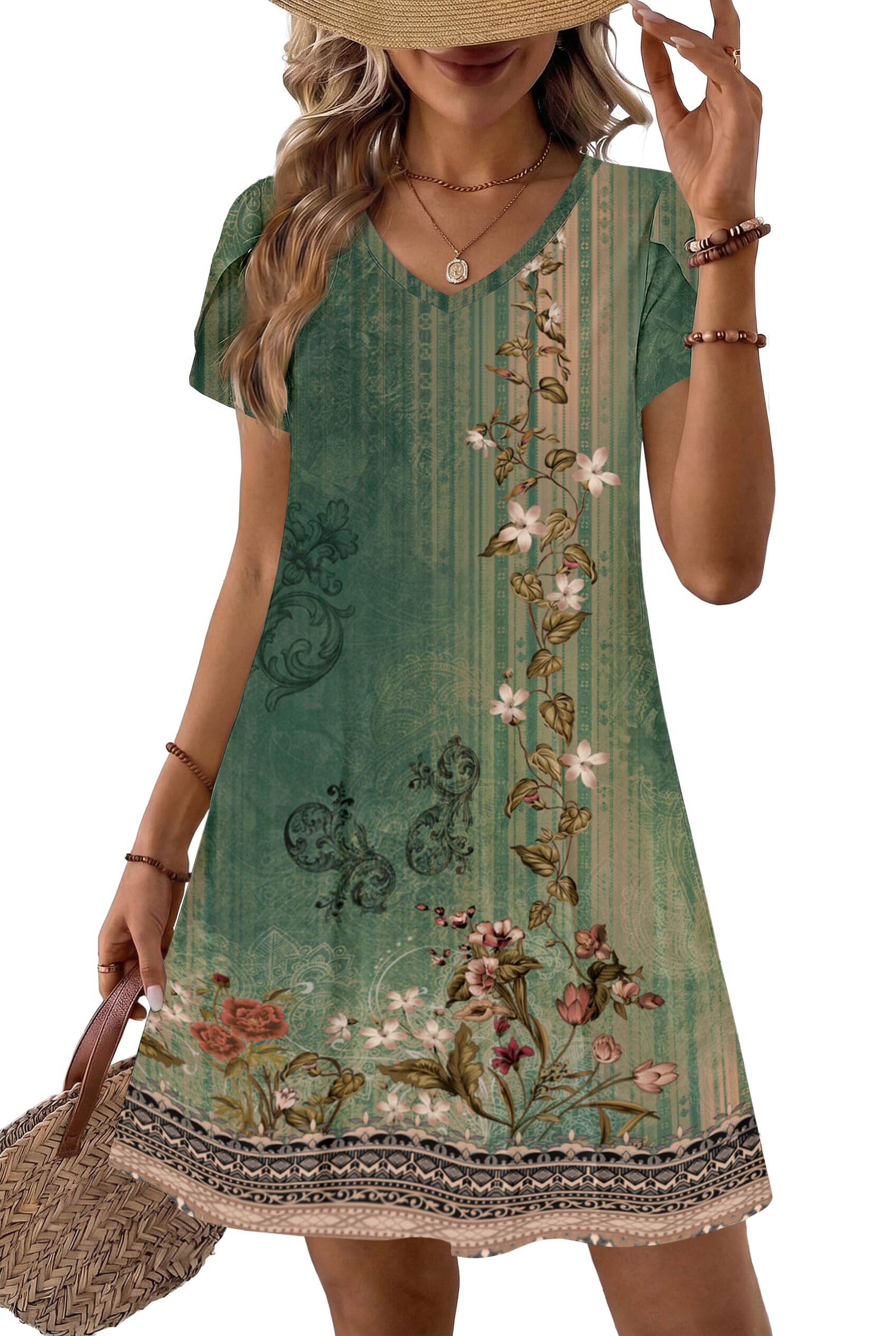 Zeagoo Womens Summer A-Line Dress with Pockets Mini Short Sleeve Dresses Flowy Beach Swing Dress 2026 Vacation Travel